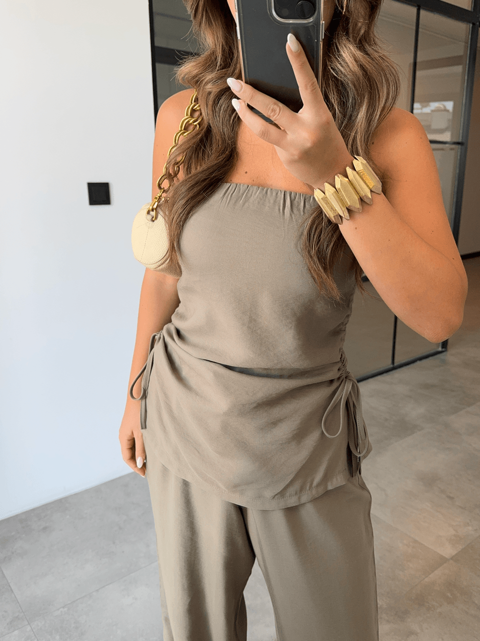 STRAPLESS GATHERED HAKI SUIT