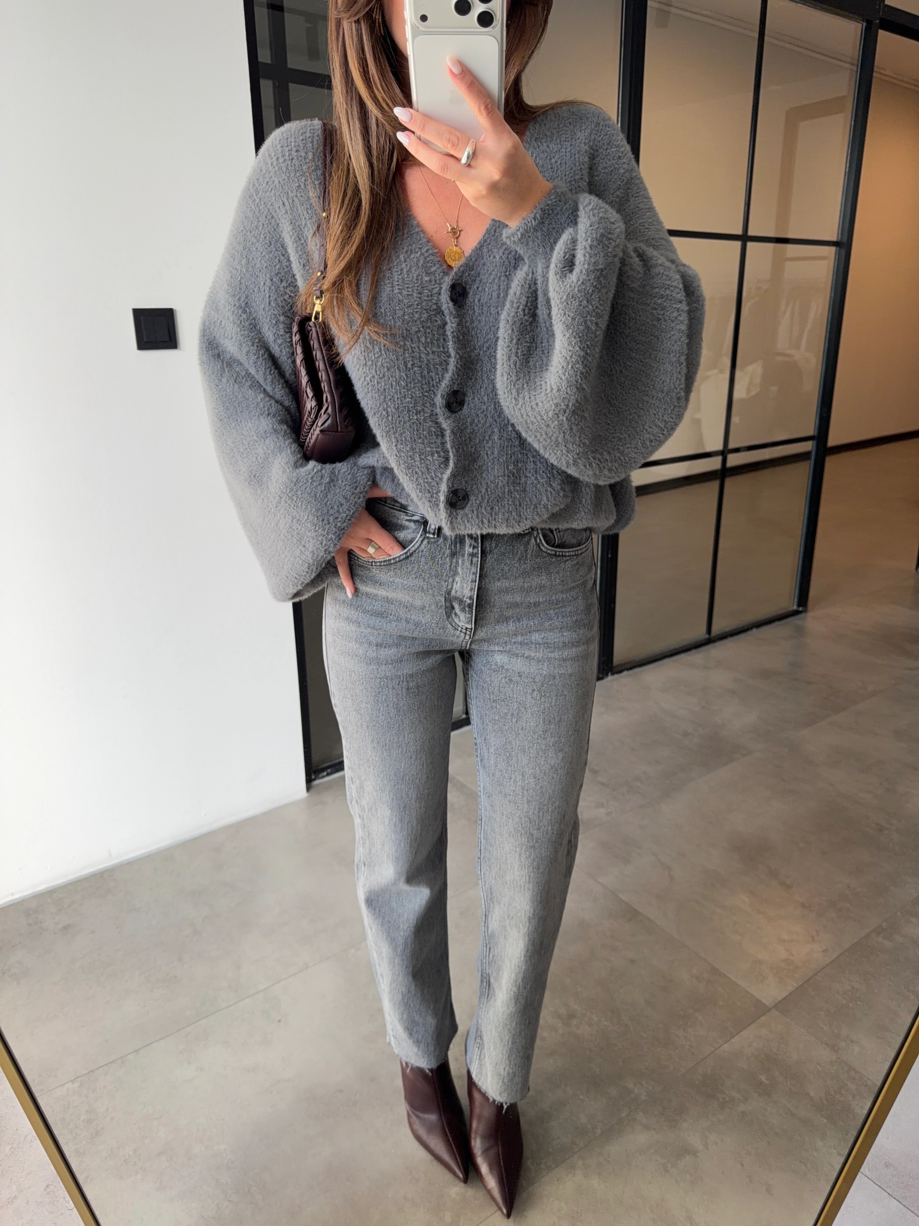 YÜKSEK BEL GRİ LİKRALI STRAİGHT JEAN