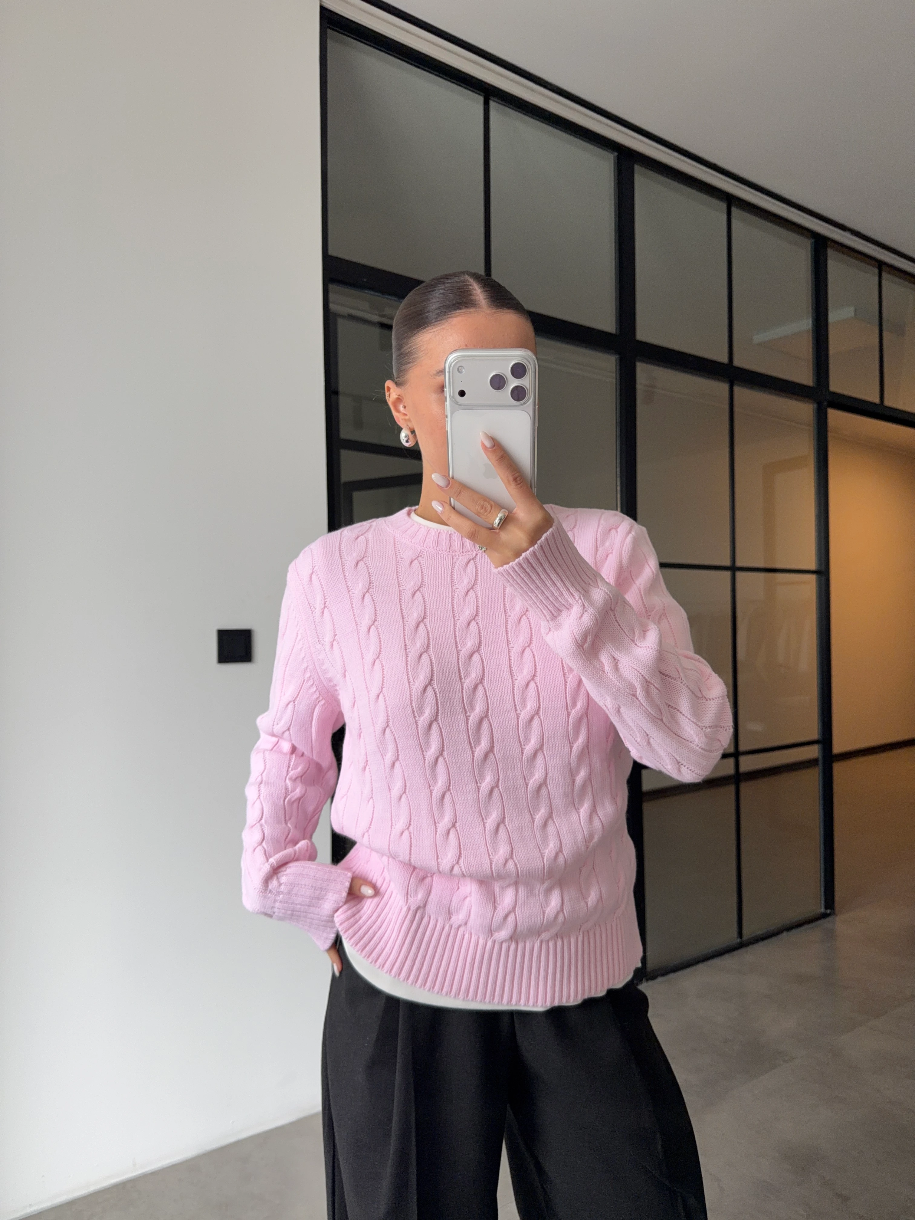 SAÇ ÖRGÜ TOZ PEMBE TRİKO KAZAK