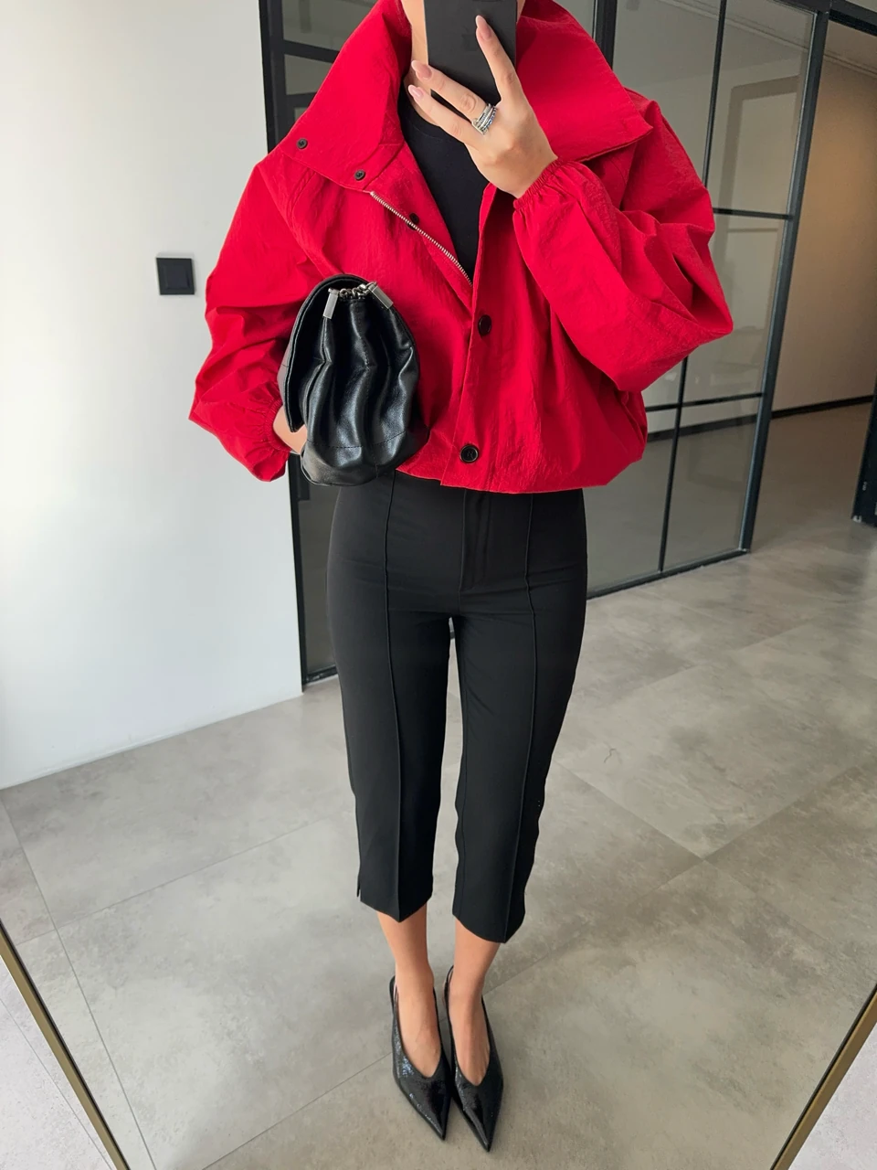 KIRMIZI DİK YAKA BOMBER CEKET