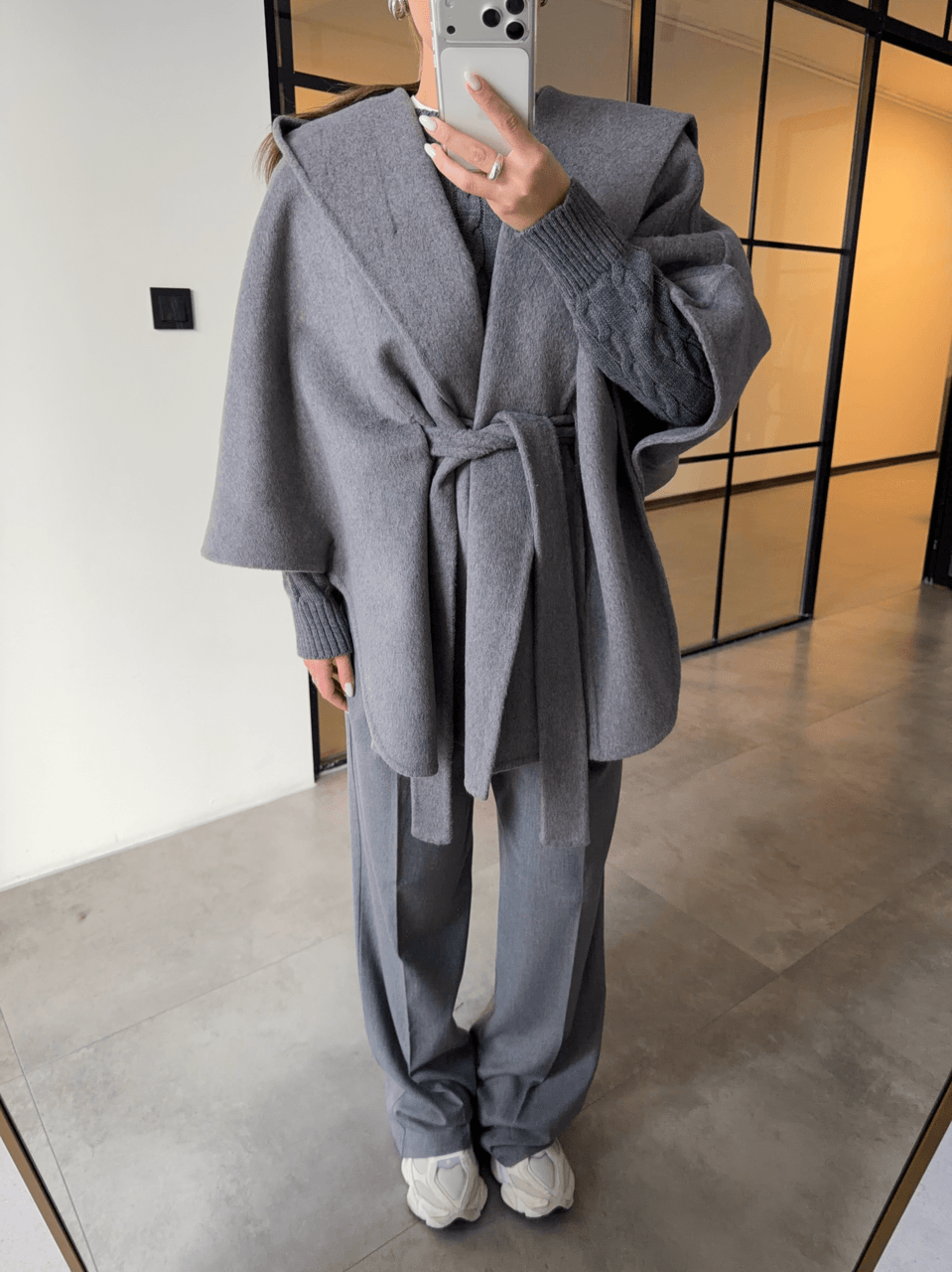 %100 YÜN GRİ PANÇO