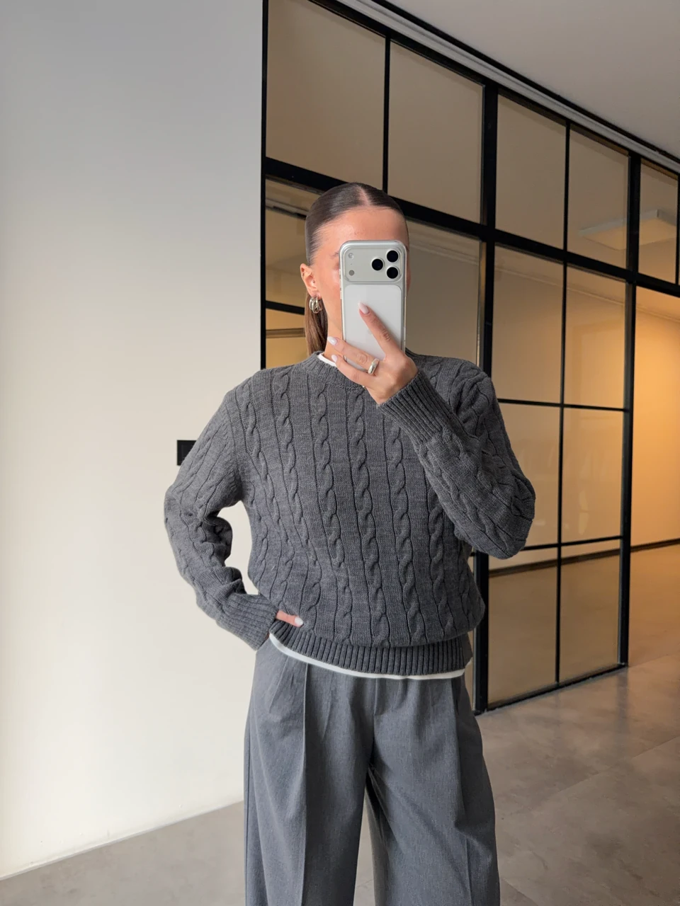 SAÇ ÖRGÜ ANTRASİT TRİKO KAZAK