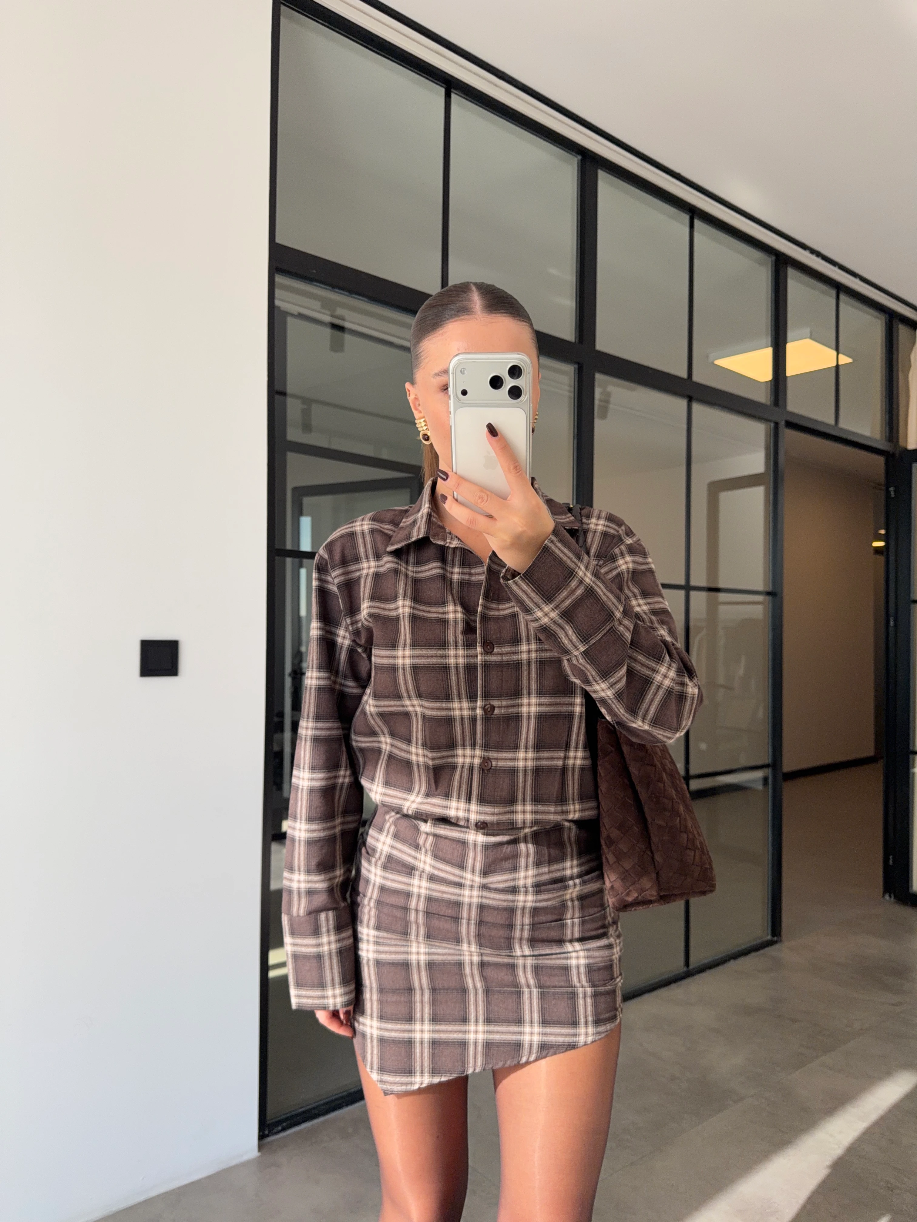 EKOSELİ KAHVERENGİ GÖMLEK ELBİSE