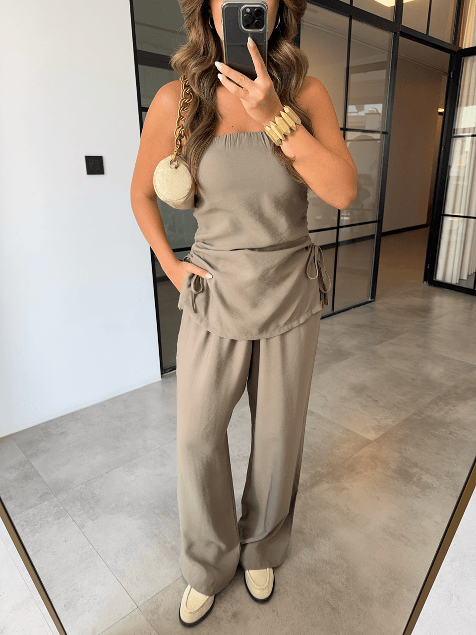 STRAPLESS GATHERED HAKI SUIT