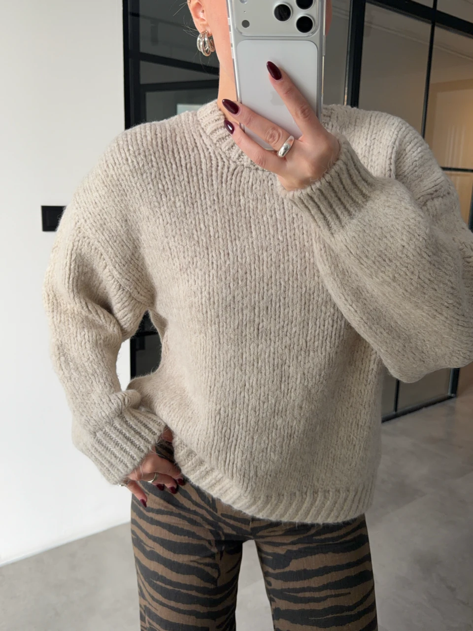 BİSİKLET YAKA KALIN ÖRGÜ TAŞ RENGİ KAZAK