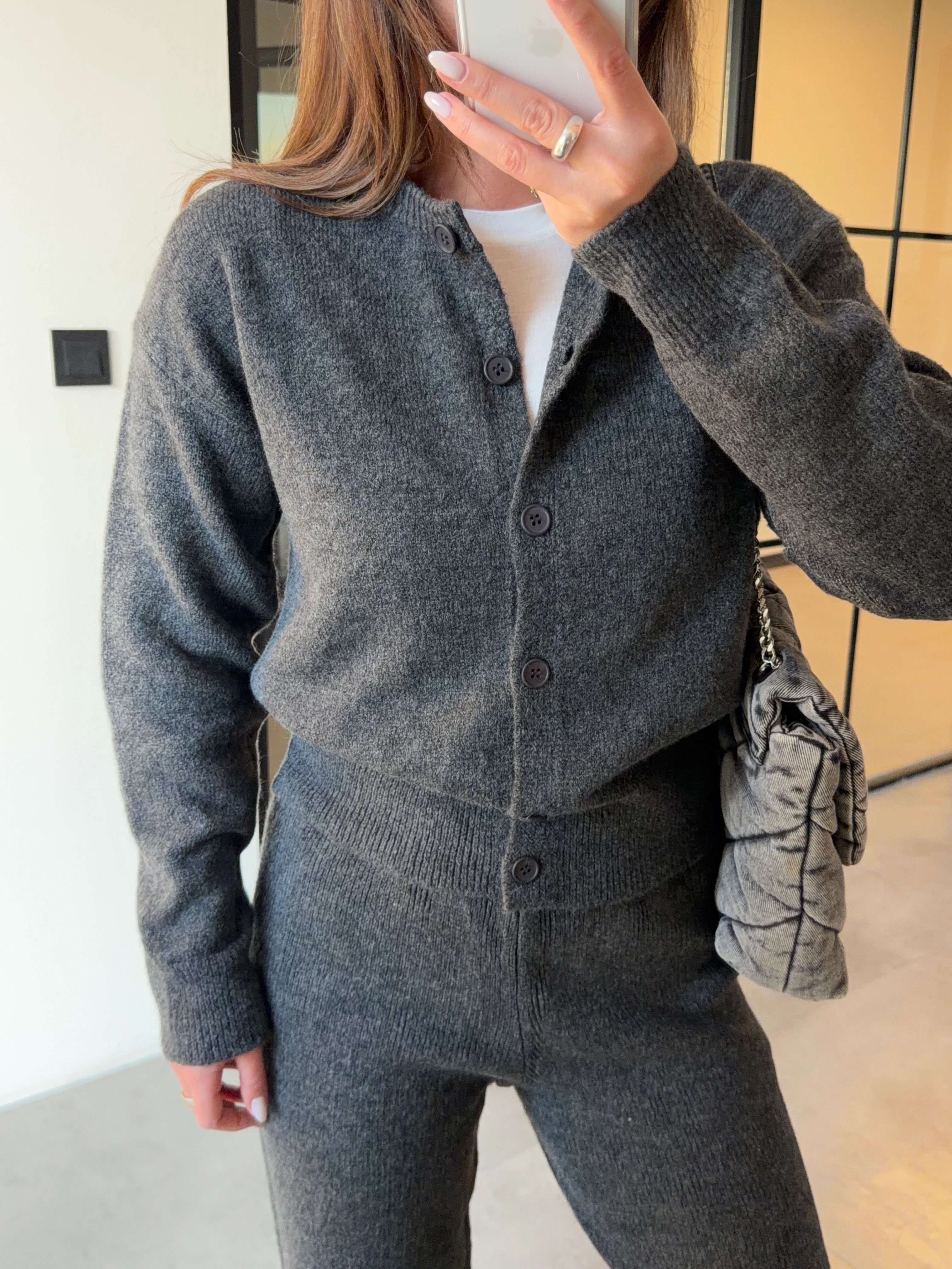 ANTRASİT BİSİKLET YAKA DÜĞMELİ HIRKA PANTOLON TRİKO TAKIM