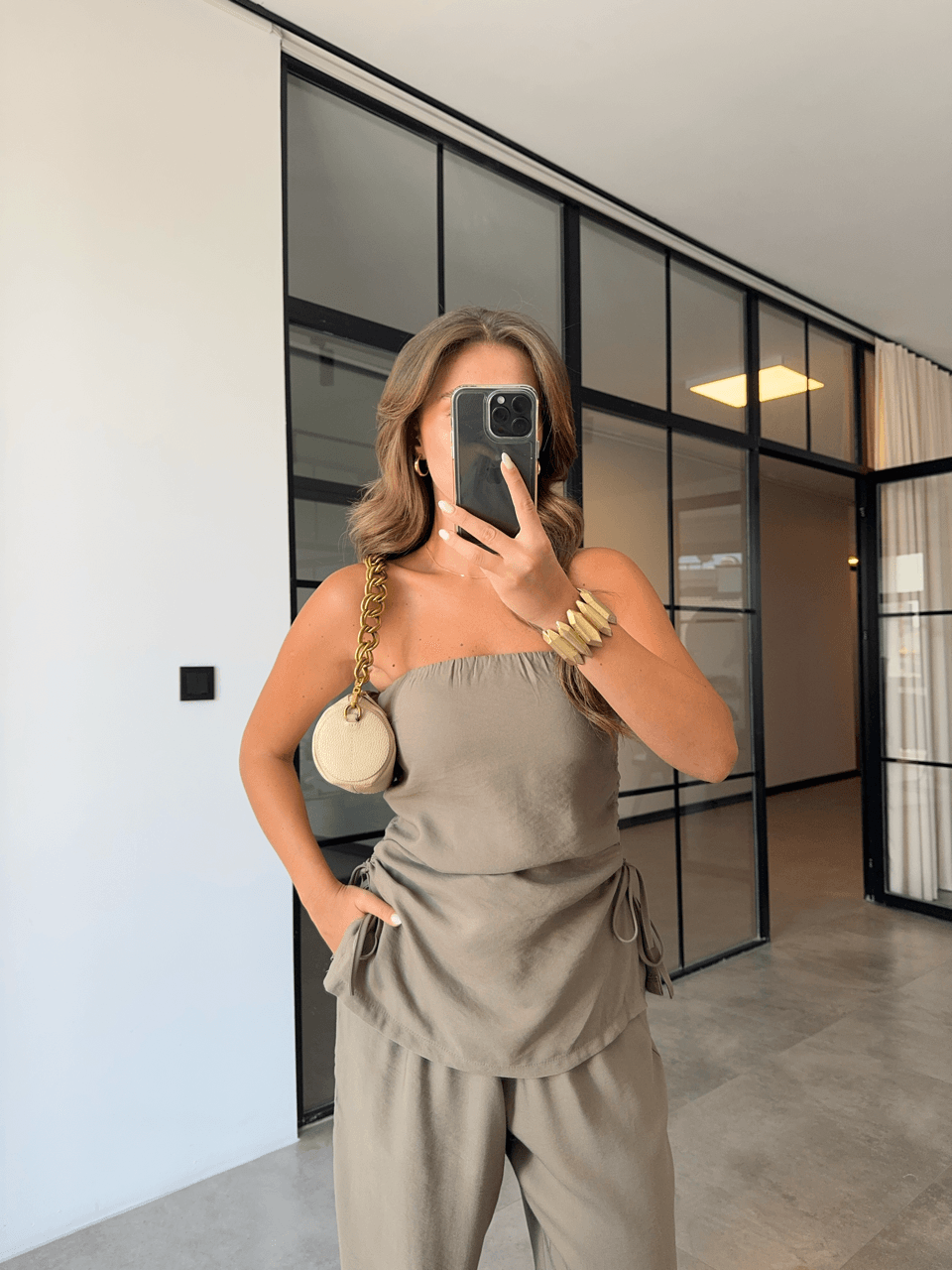 STRAPLESS GATHERED HAKI SUIT