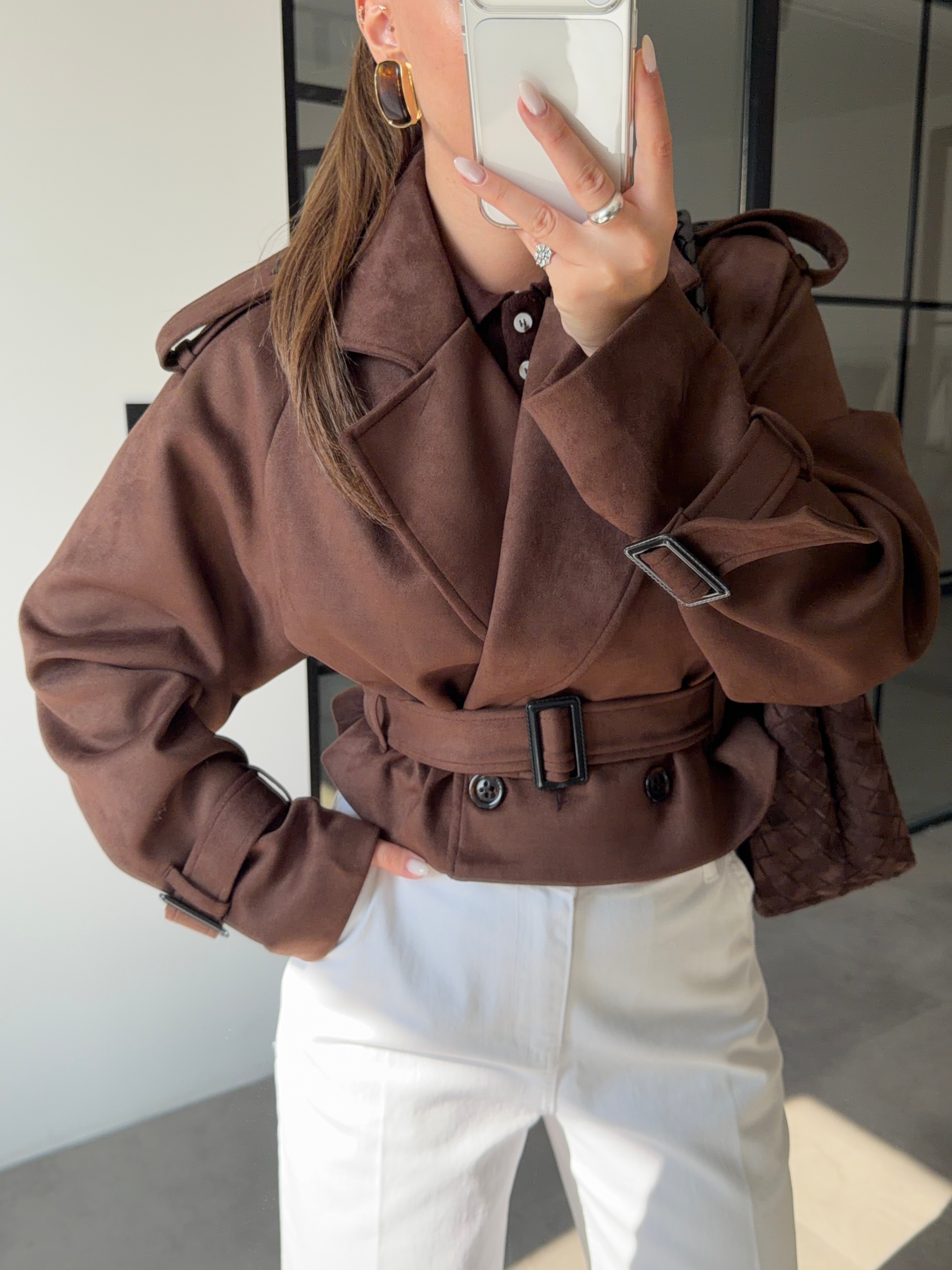 SÜET KAHVERENGİ TRENÇKOT 