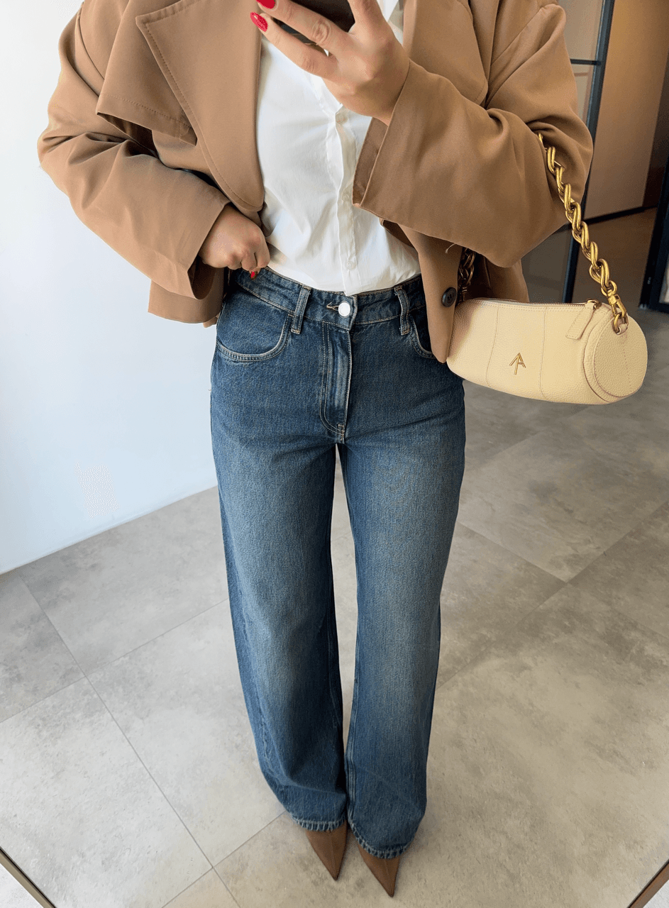 YÜKSEK BEL SLOUCHY KOYU MAVİ JEAN