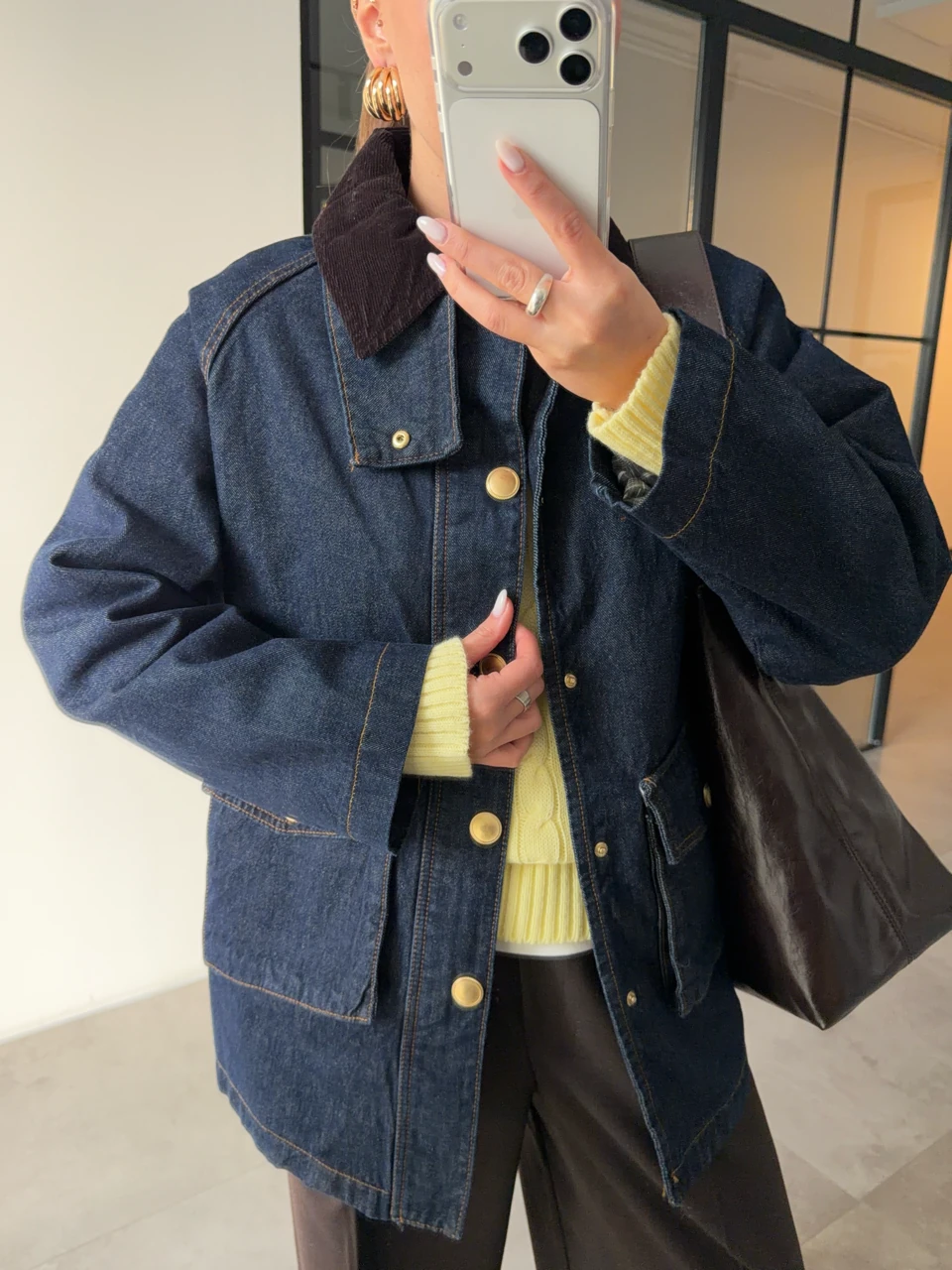 KADİFE YAKALI EKOSE ASTARLI DENİM CEKET