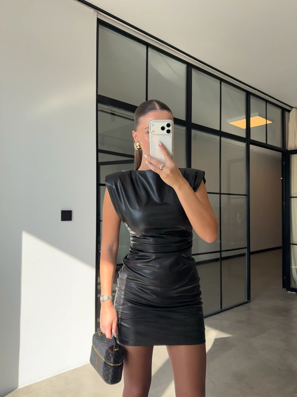 VATKALI SIFIR KOL DERİ ELBİSE