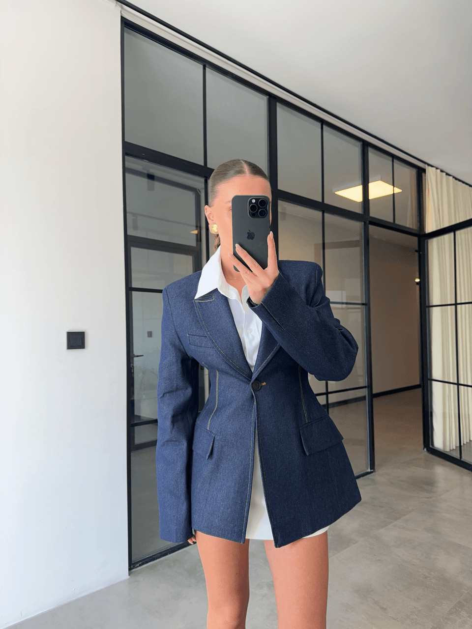PREMİUM BELDEN OTURTMALI DENİM BLAZER CEKET