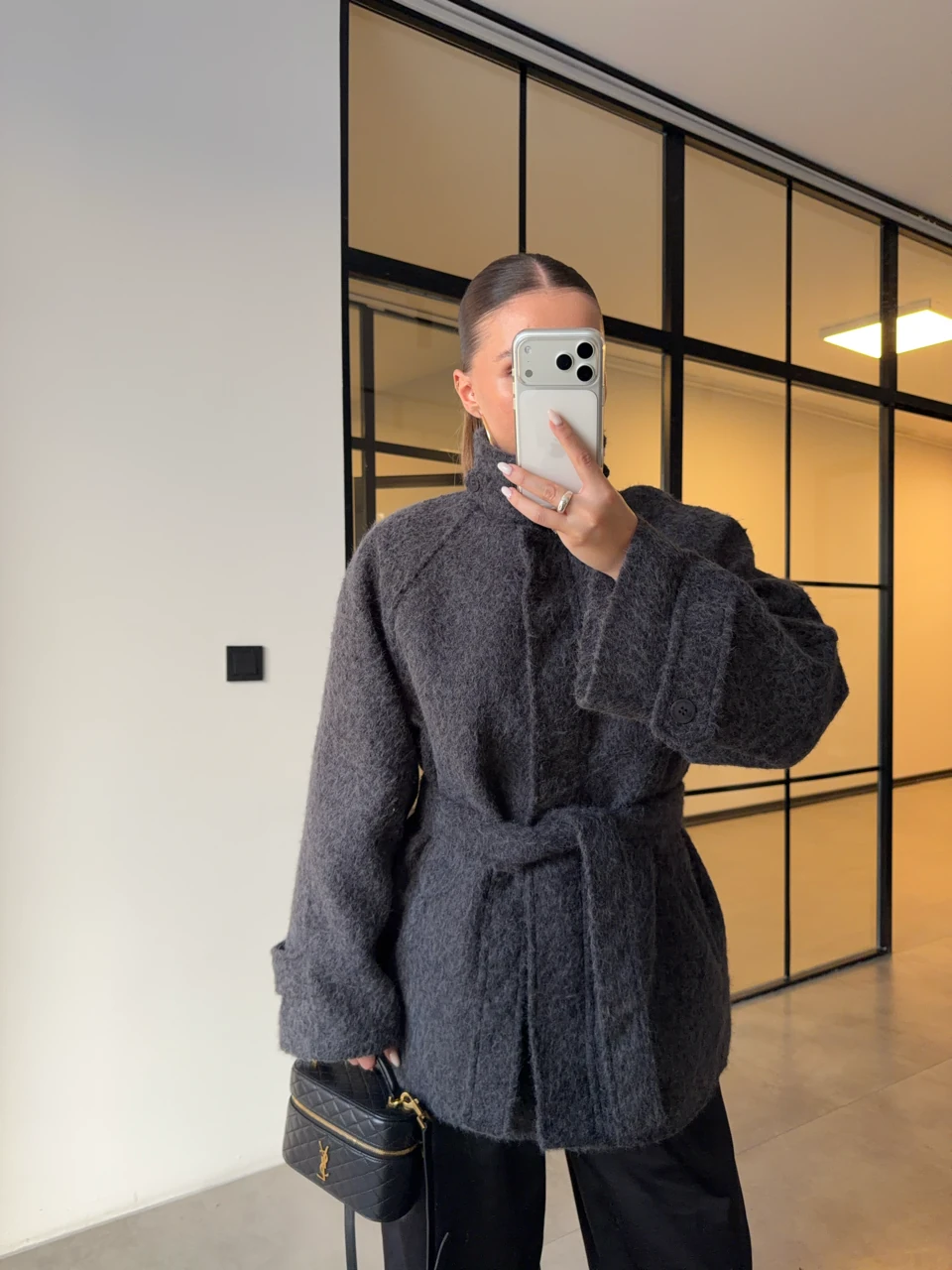 PATLI KUŞAKLI KAŞE KABAN - Antrasit