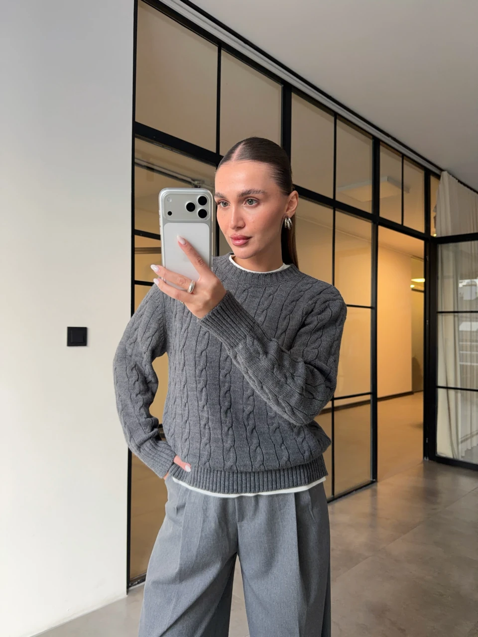 SAÇ ÖRGÜ ANTRASİT TRİKO KAZAK