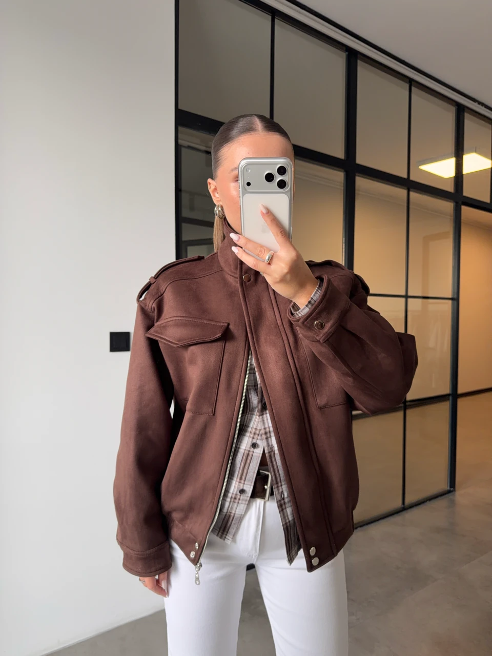 GENİŞ CEPLİ SÜET BOMBER CEKET