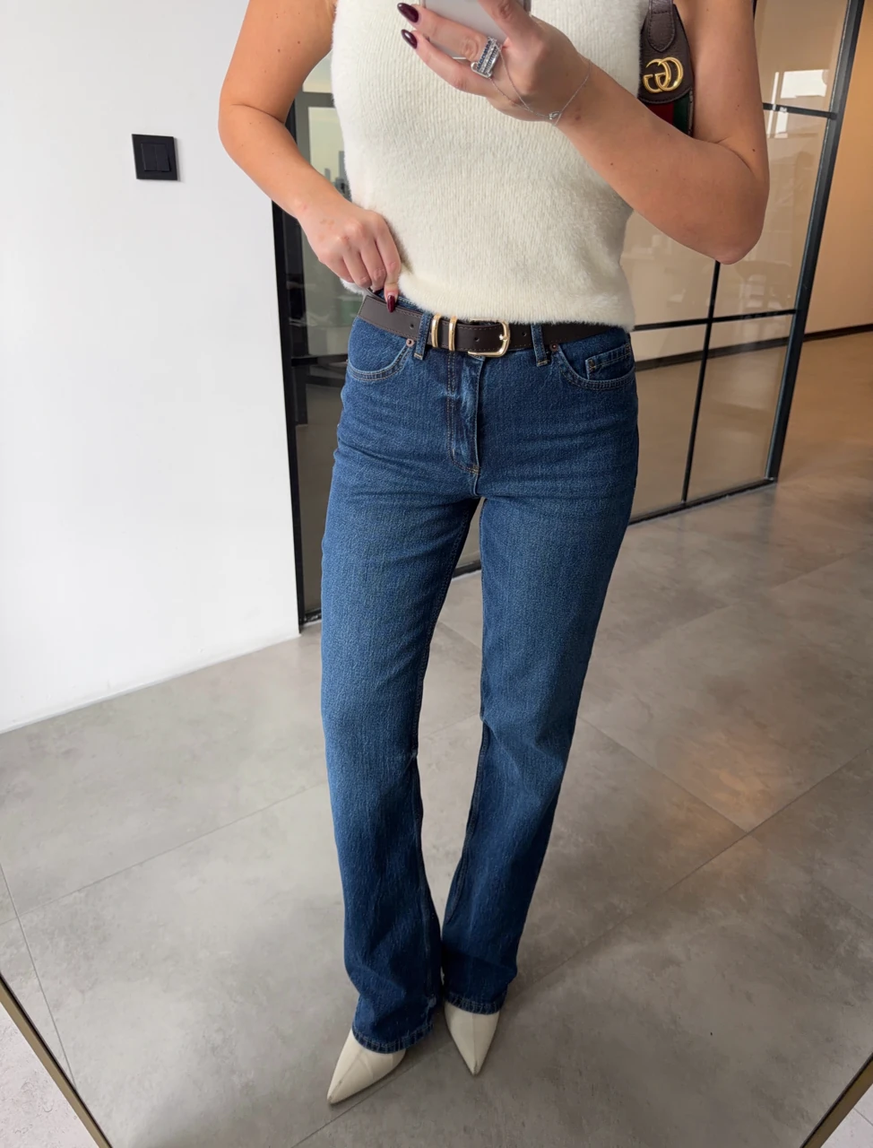 YÜKSEK BEL KOYU MAVİ LİKRALI STRAİGHT JEAN