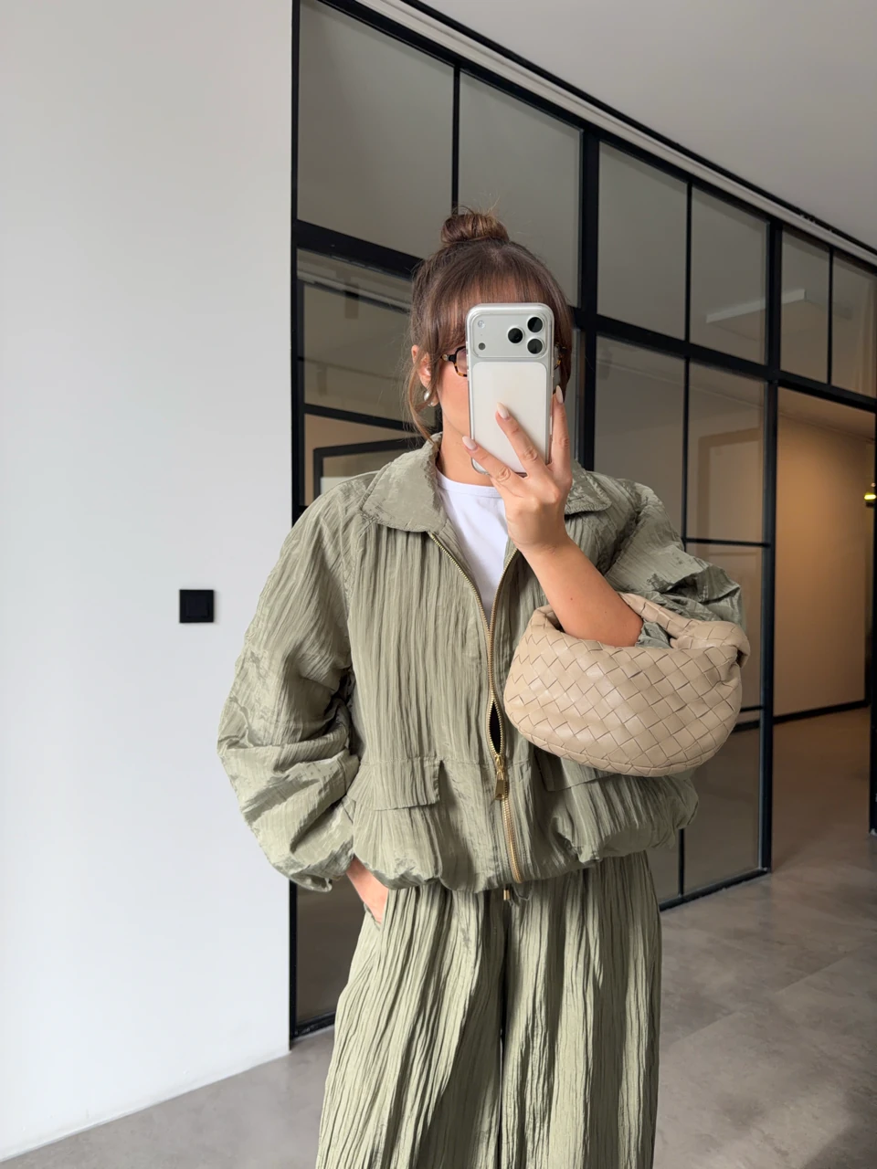 ŞİŞME MONT PAÇA DÜĞMELİ PANTOLON TAKIM - Çağla yeşili