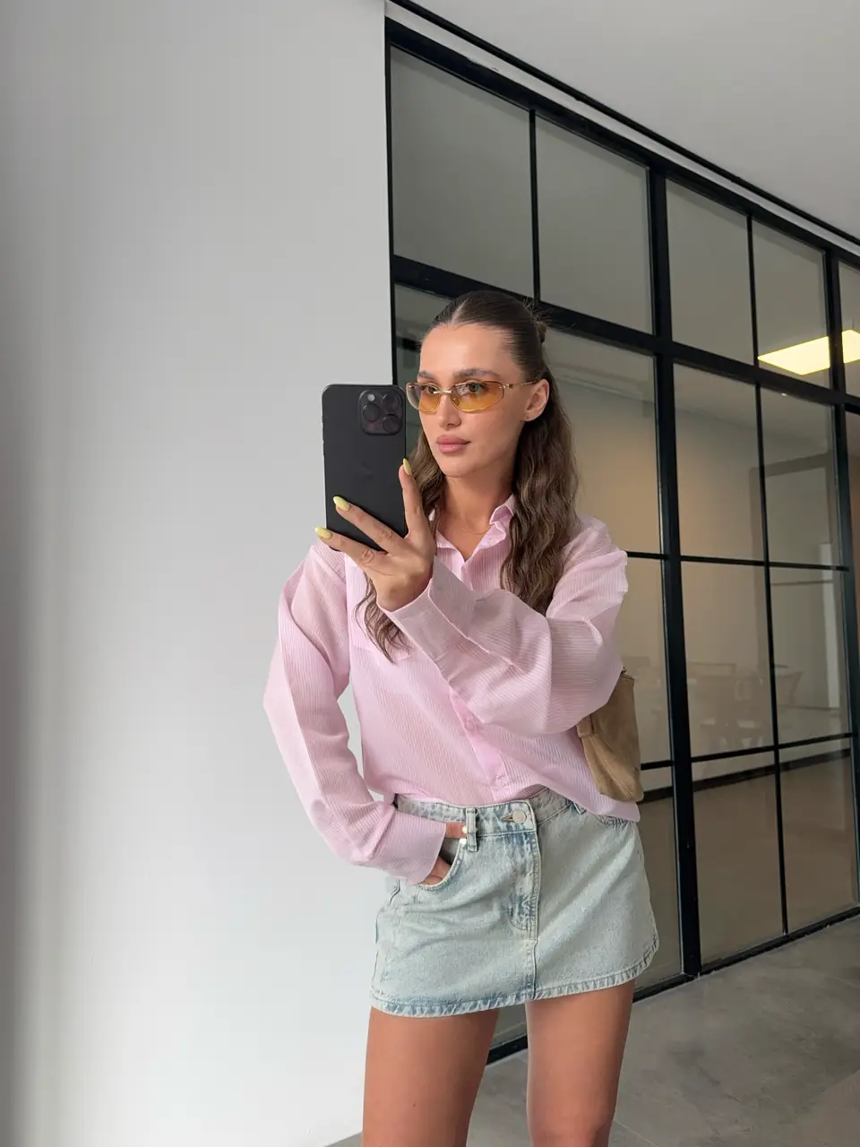 OVERSİZE TEK CEPLİ TRANSPARAN PEMBE ÇİZGİLİ GÖMLEK