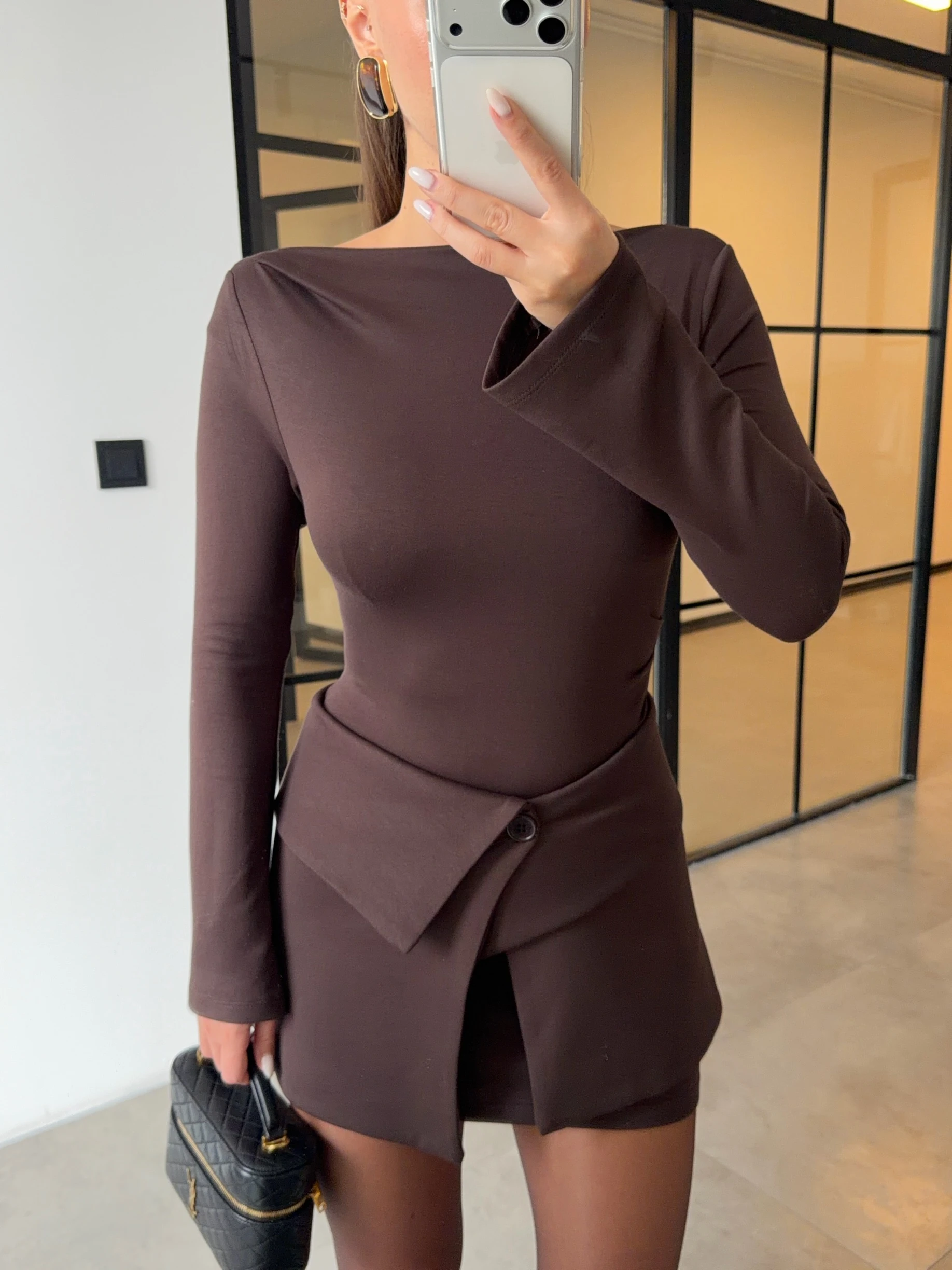 PARÇALI ACI KAHVE MİNİ ELBİSE