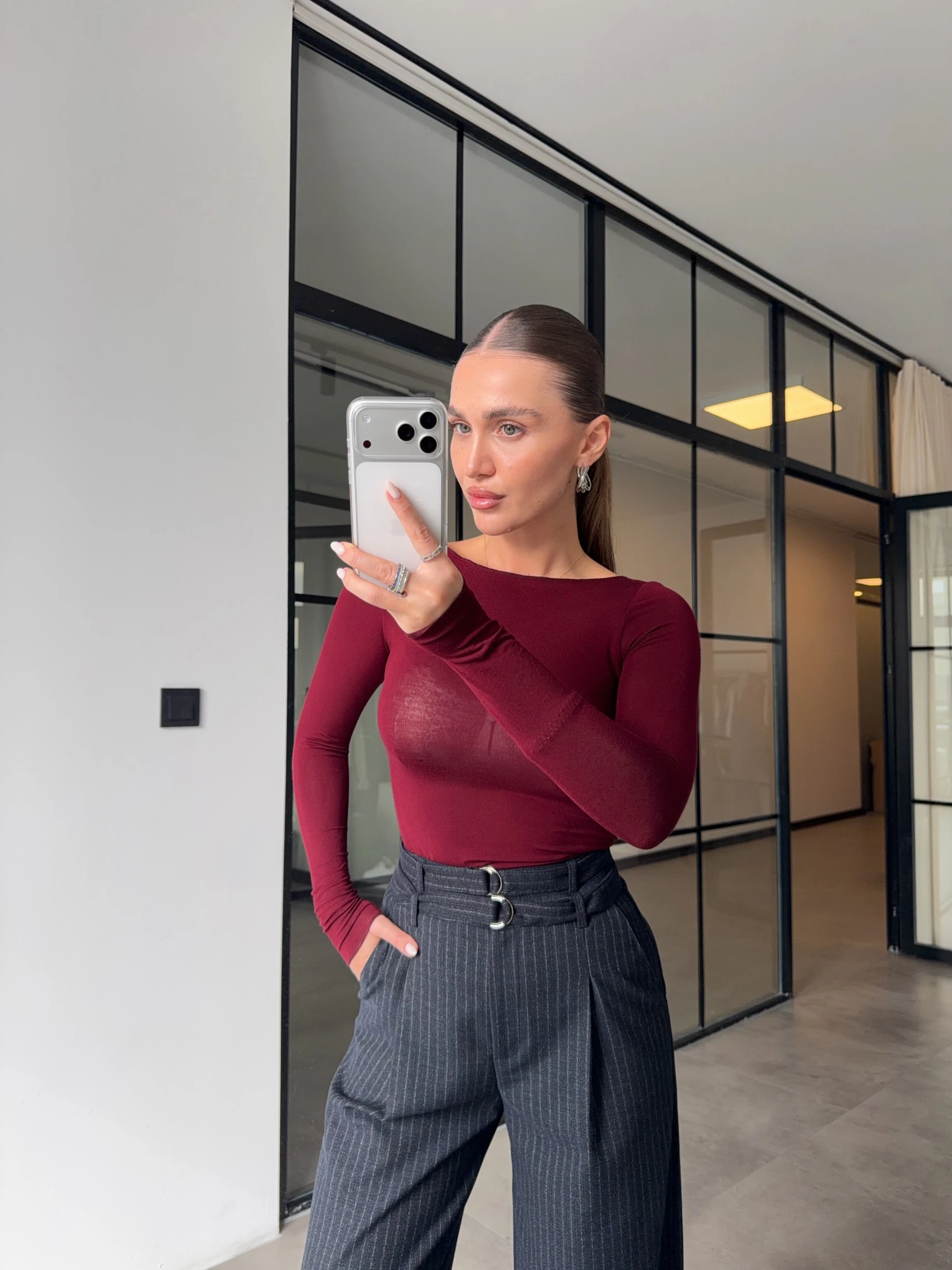 KAYIK YAKA BORDO TRANSPARAN BLUZ