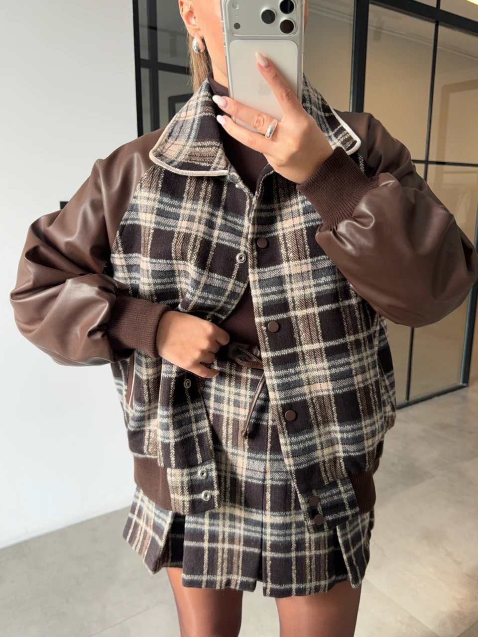 KAŞE EKOSELİ DERİ DETAYLI ŞORT ETEK