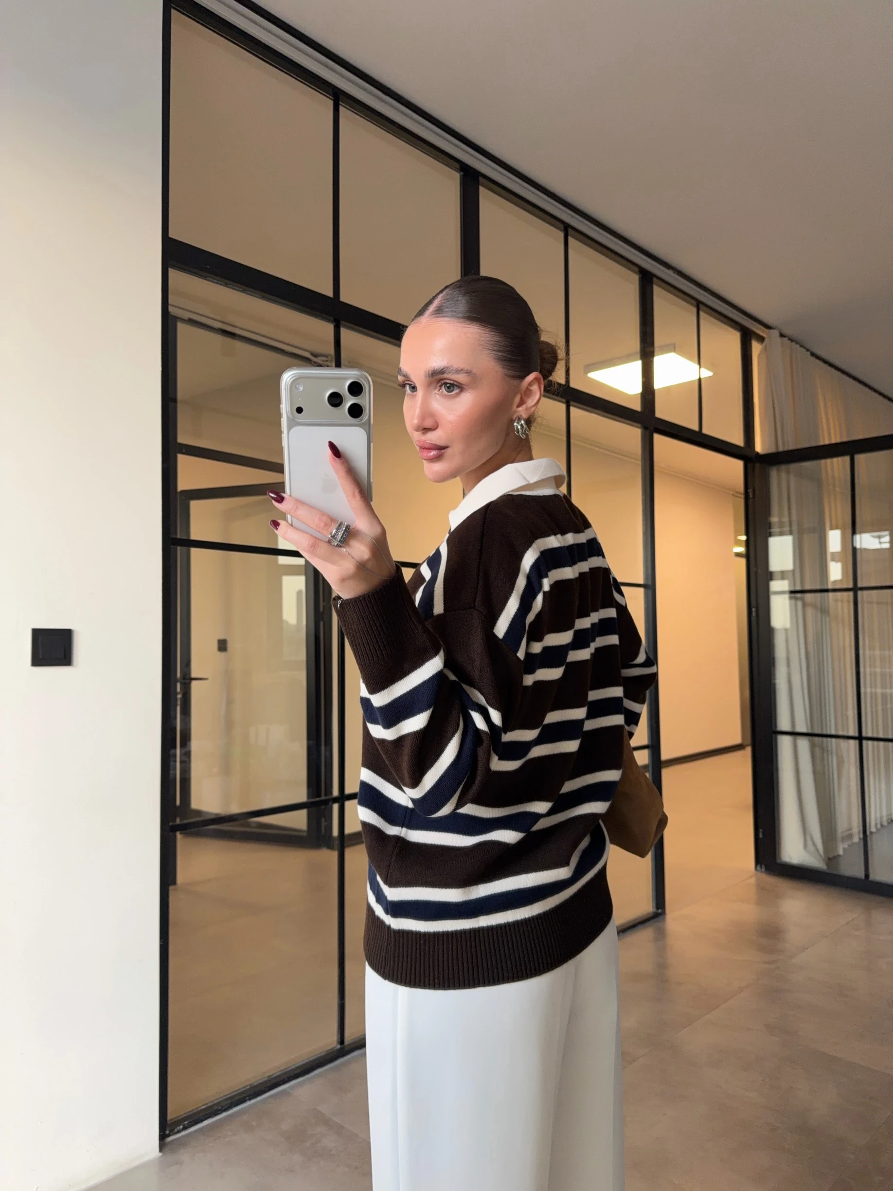 POLO YAKA KAHVE-LACİVERT ÇİZGİLİ KAZAK