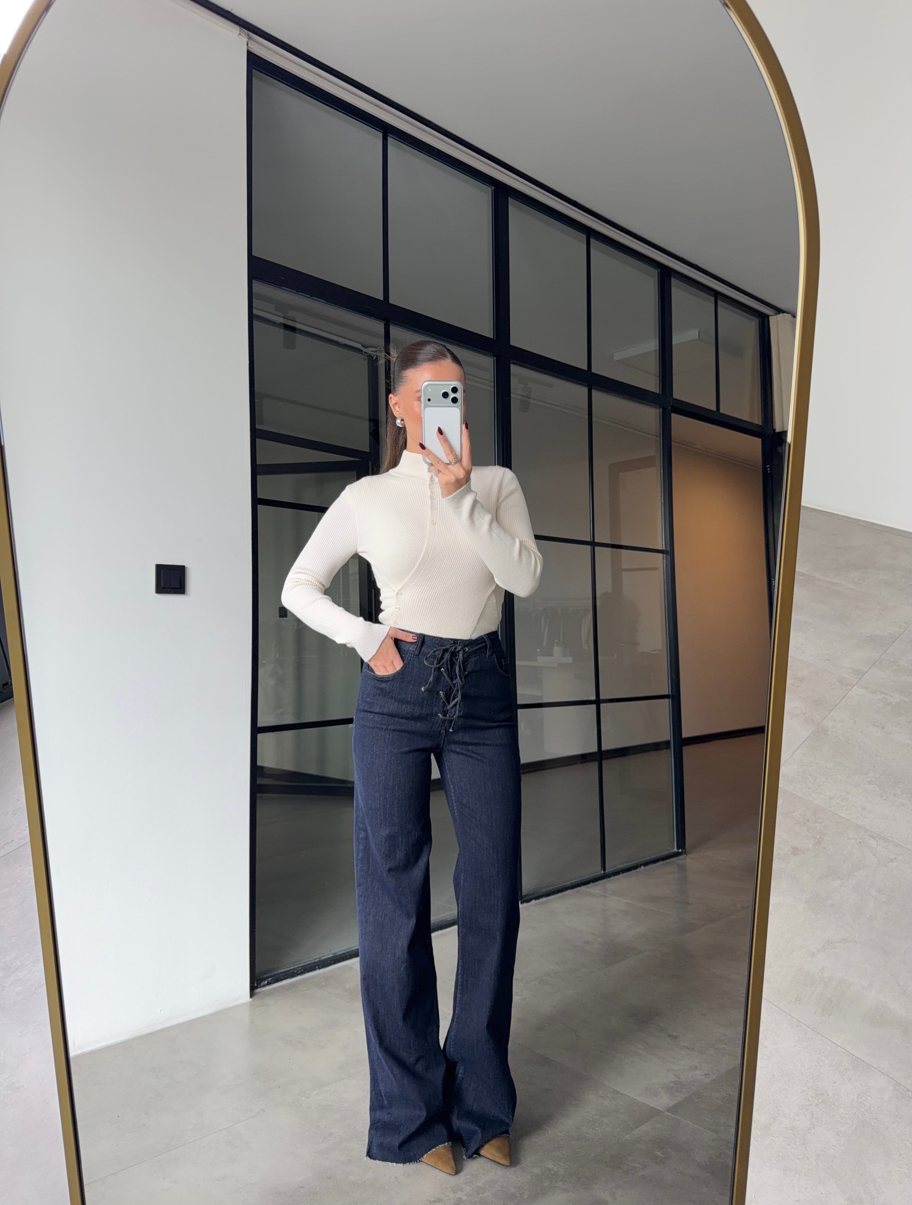 İP DETAYLI LİKRALI KOYU LACİVERT JEAN