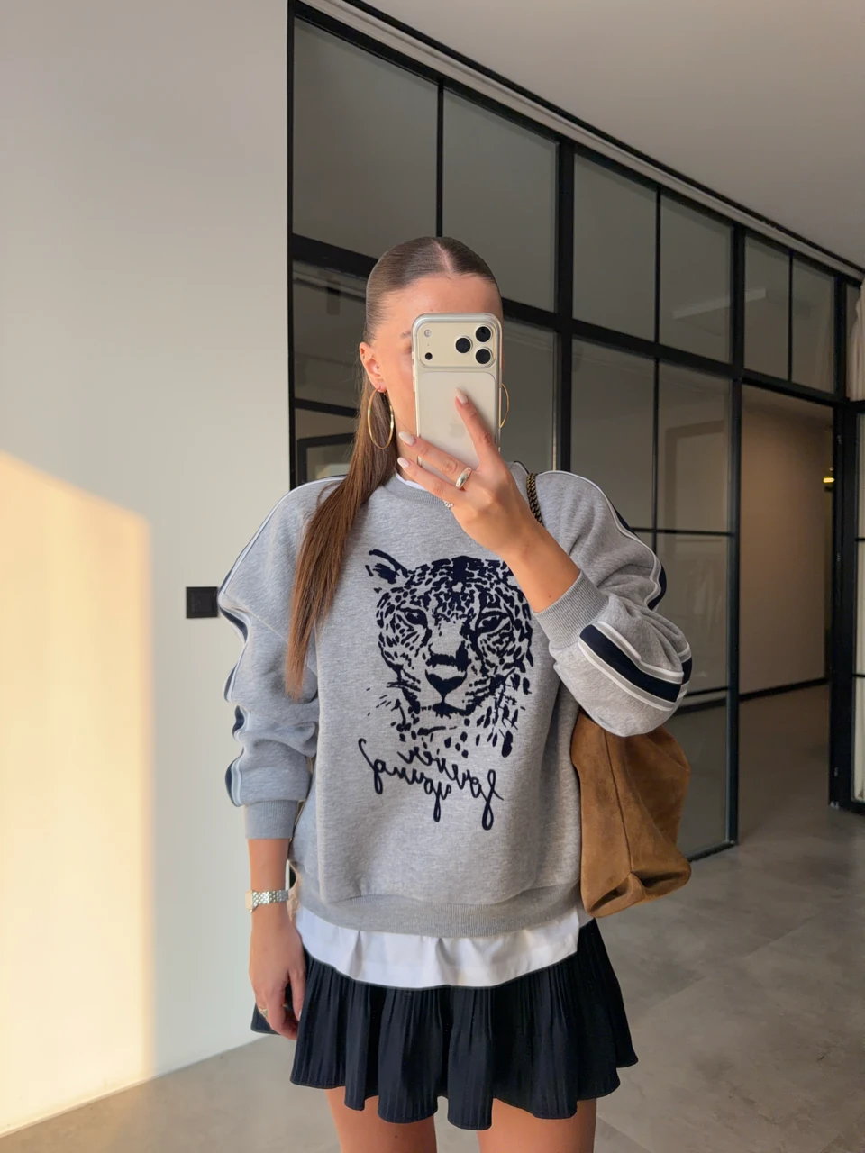 KAPLAN BASKILI T-SHİRT DETAYLI ŞARDONLU SWEATSHİRT