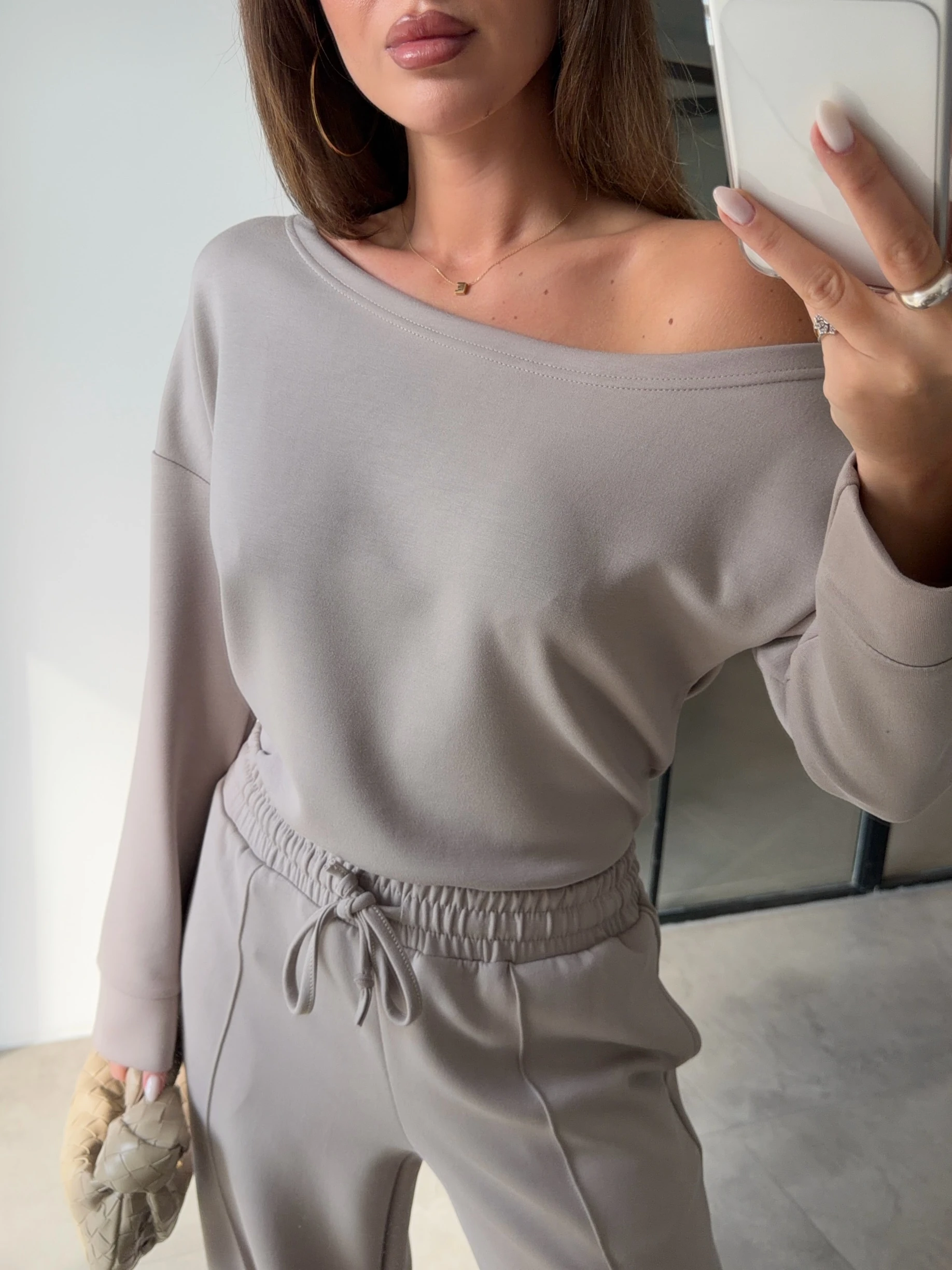 DÜŞÜK OMUZ TAŞ RENGİ MODAL TAKIM