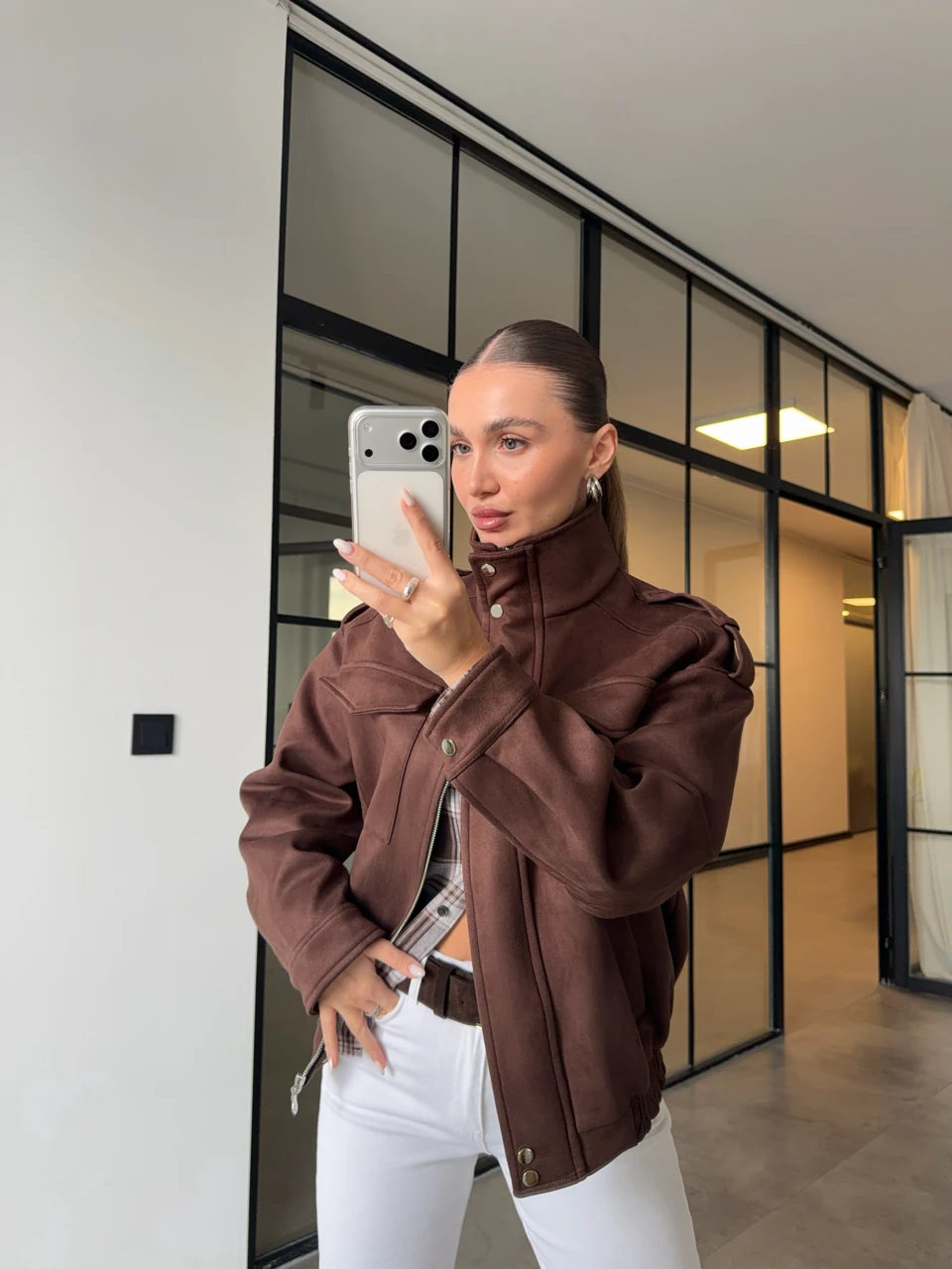 GENİŞ CEPLİ SÜET BOMBER CEKET