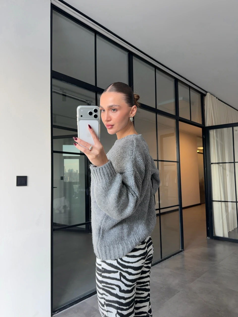 BİSİKLET YAKA KALIN ÖRGÜ GRİ KAZAK