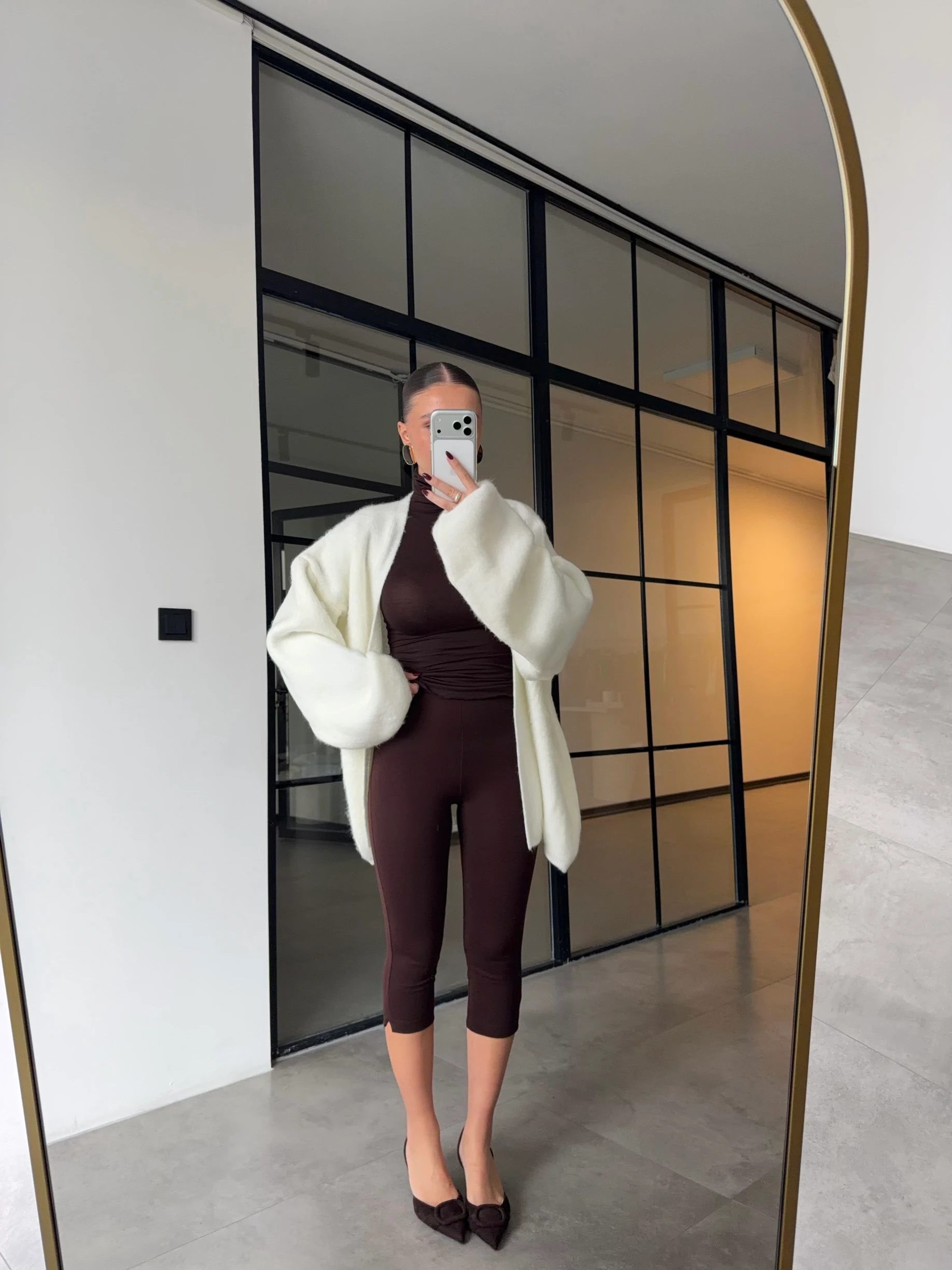 YANI YIRTMAÇLI KAHVERENGİ KAPRİ TAYT