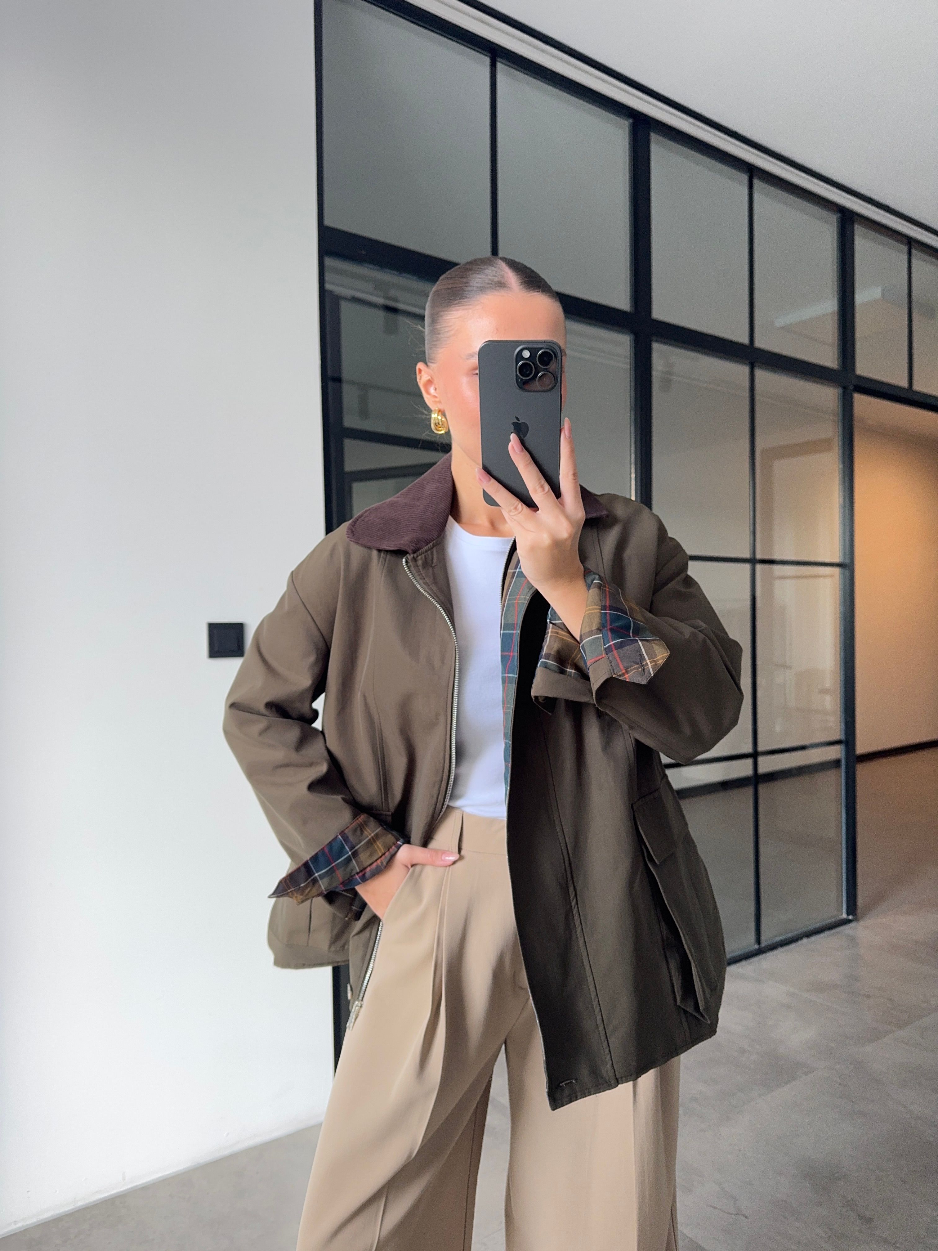 KADİFE YAKALI EKOSE ASTARLI HAKİ CEKET