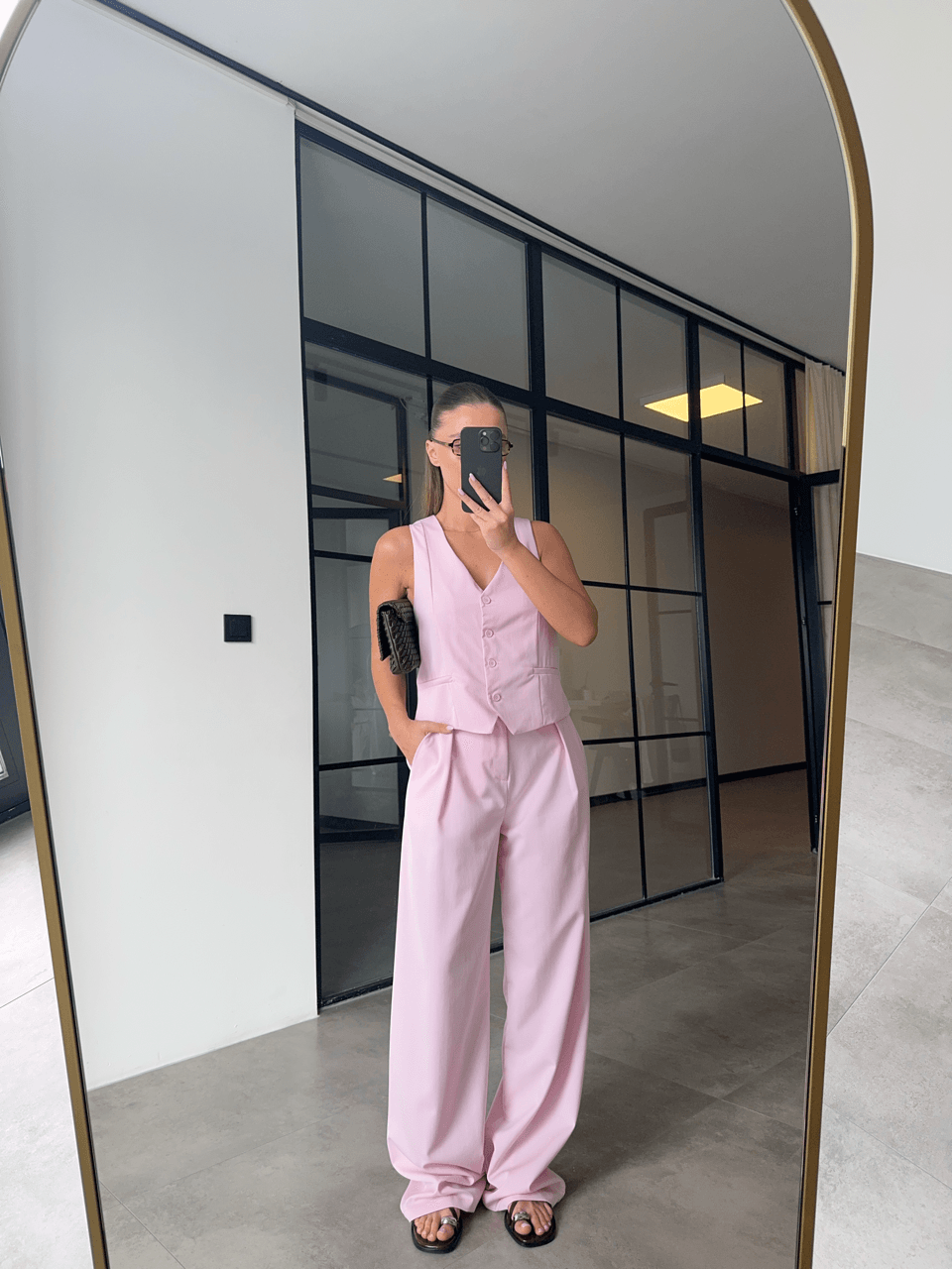 ŞEKER PEMBE YELEK PALAZZO TAKIM
