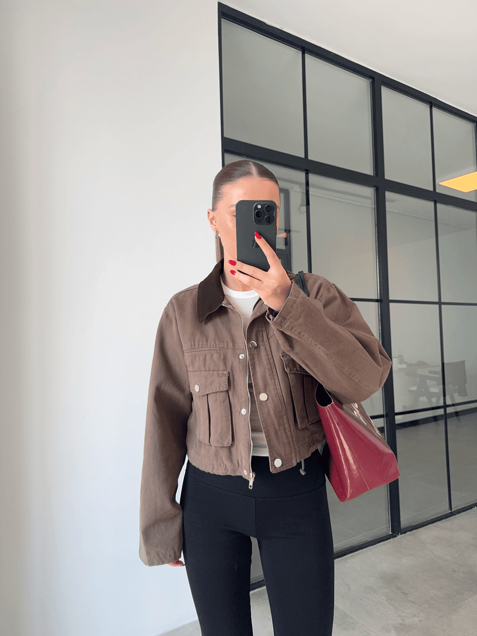 EKOSE ASTARLI CEP DETAYLI CROP CEKET