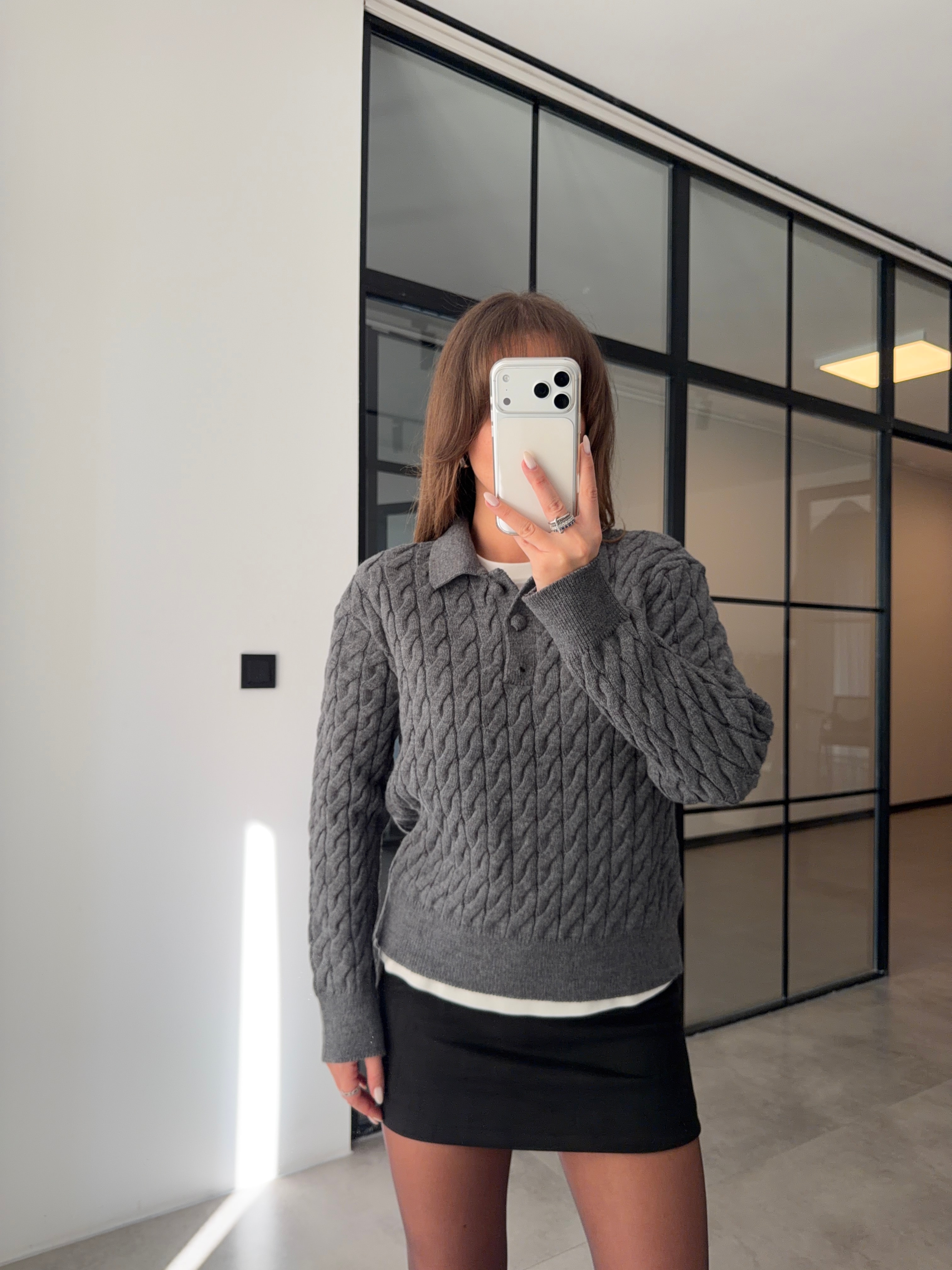 SAÇ ÖRGÜ POLO YAKA ANTRASİT KAZAK