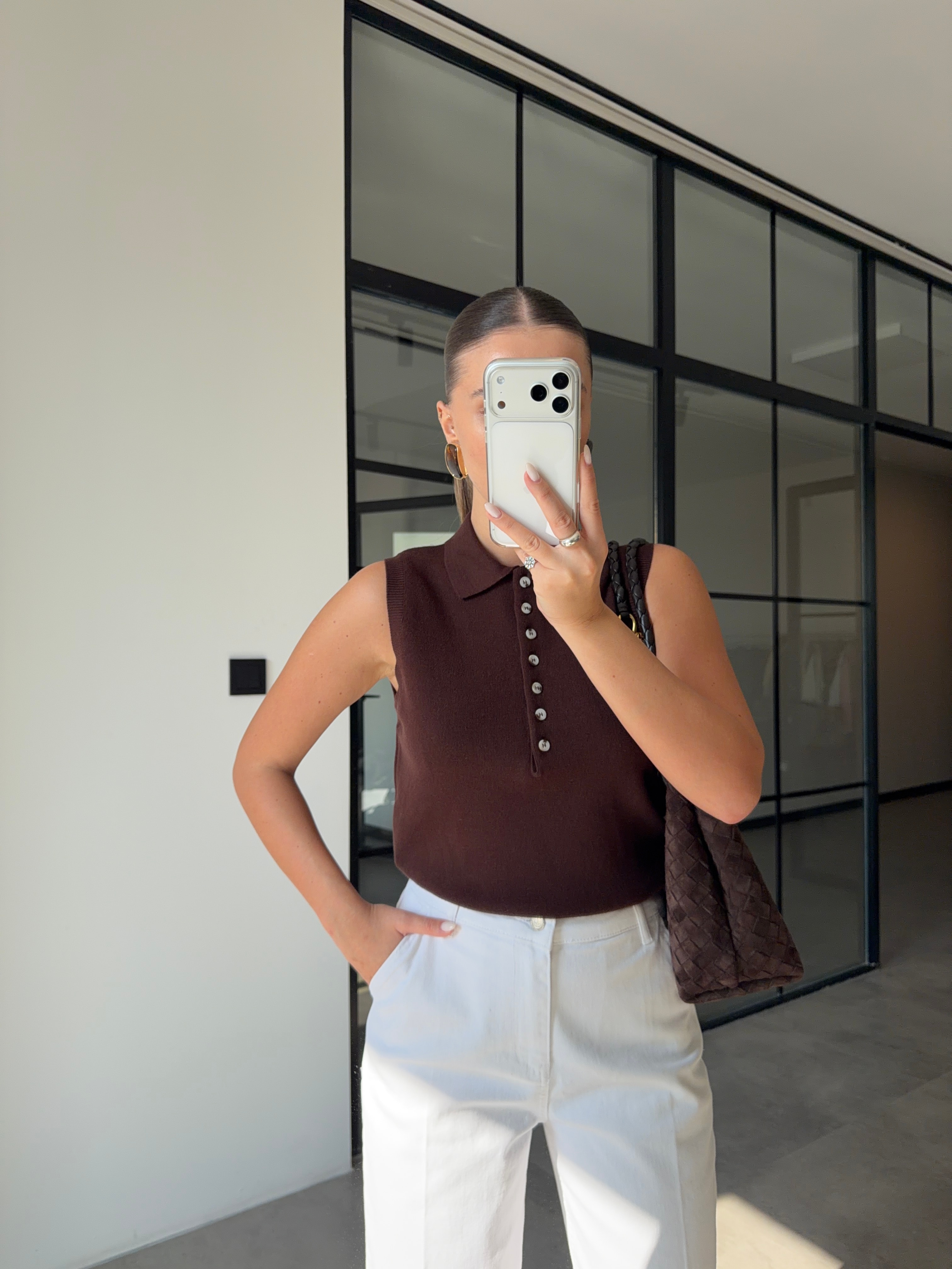 POLO YAKA DÜĞMELİ KAHVERENGİ TRİKO