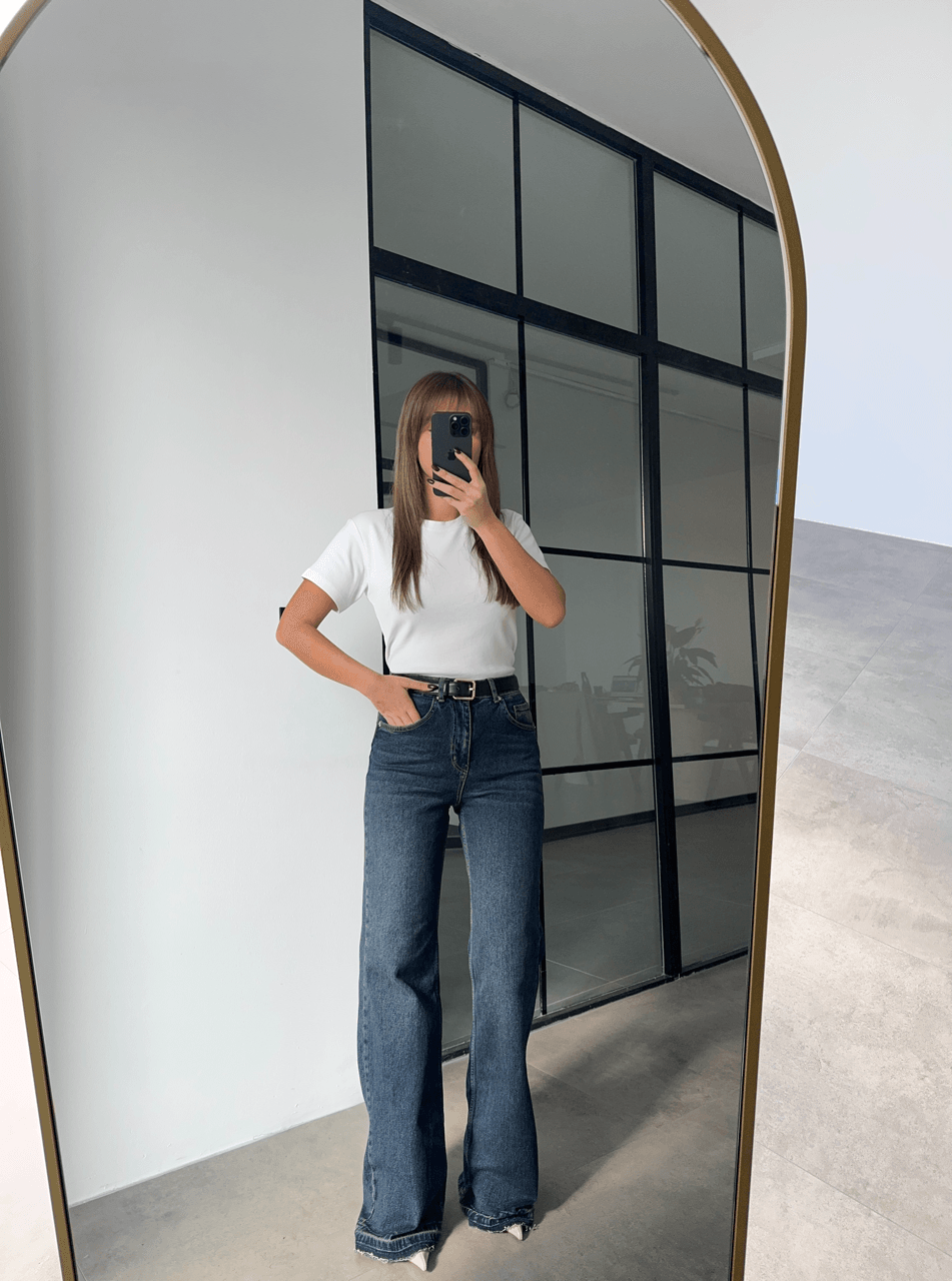 WİDE LEG KOYU MAVİ LİKRALI JEAN
