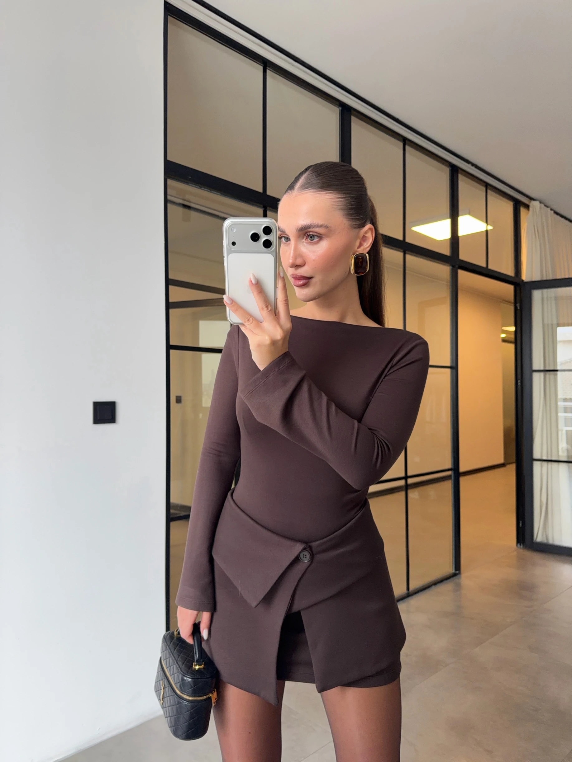 PARÇALI ACI KAHVE MİNİ ELBİSE