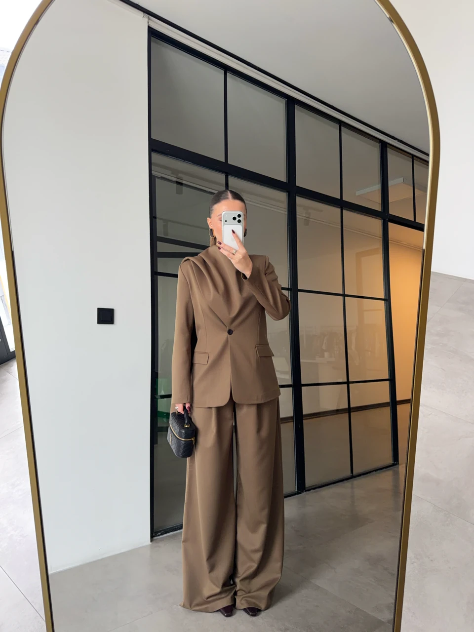 ŞAL DETAYLI CEKET PANTOLON VİZON TAKIM