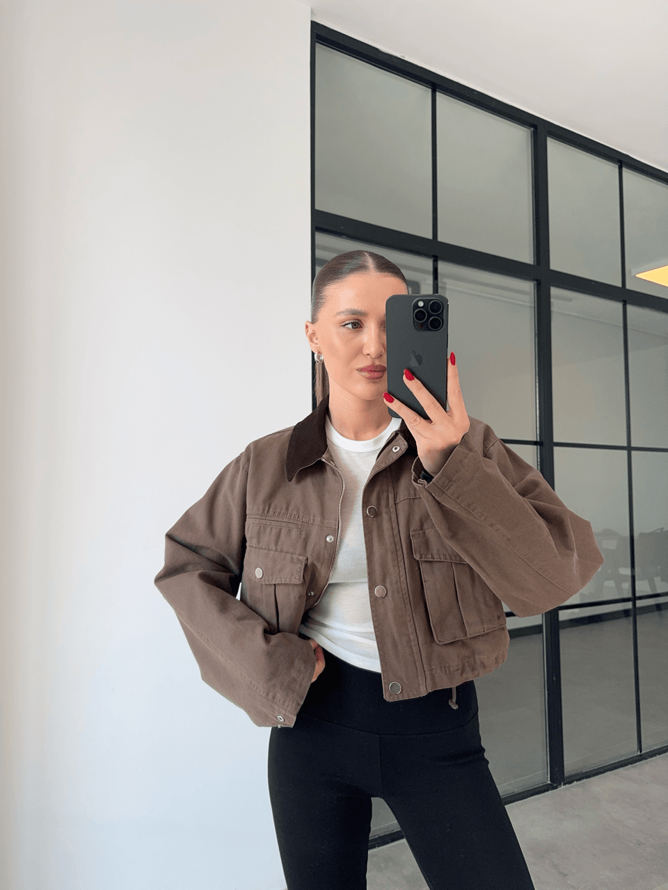 EKOSE ASTARLI CEP DETAYLI CROP CEKET