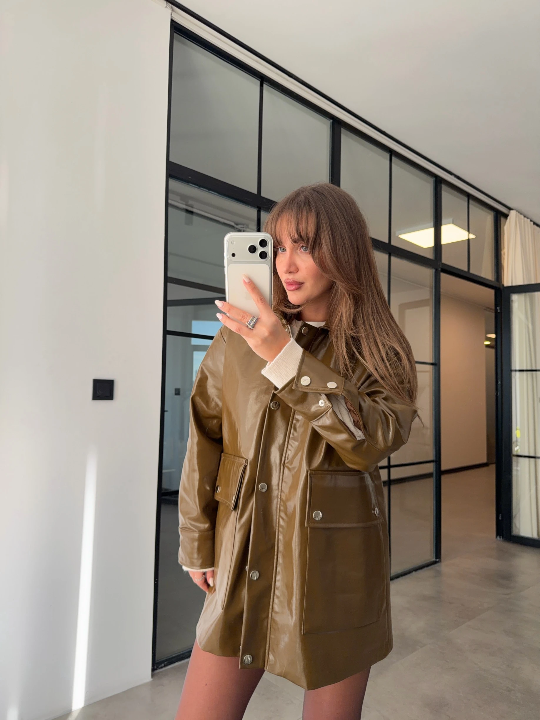 PARLAK DERİ VİZON PARKA CEKET