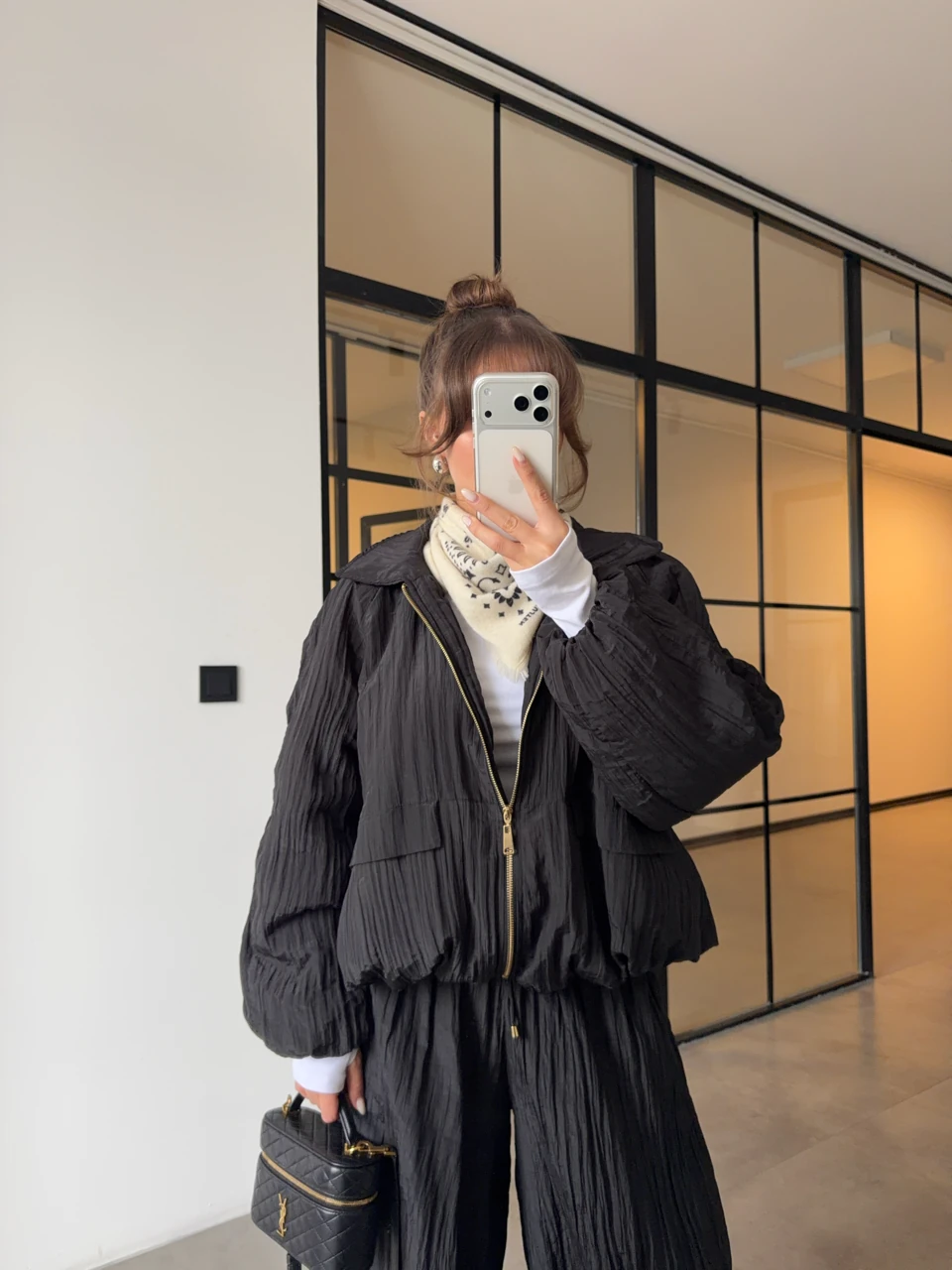 ŞİŞME MONT PAÇA DÜĞMELİ PANTOLON TAKIM - Siyah