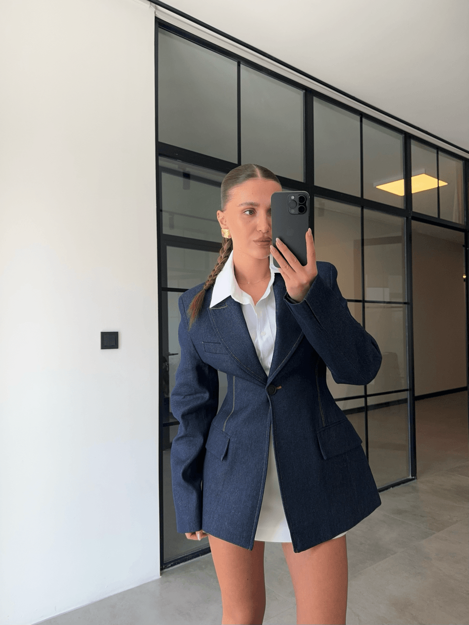 PREMİUM BELDEN OTURTMALI DENİM BLAZER CEKET