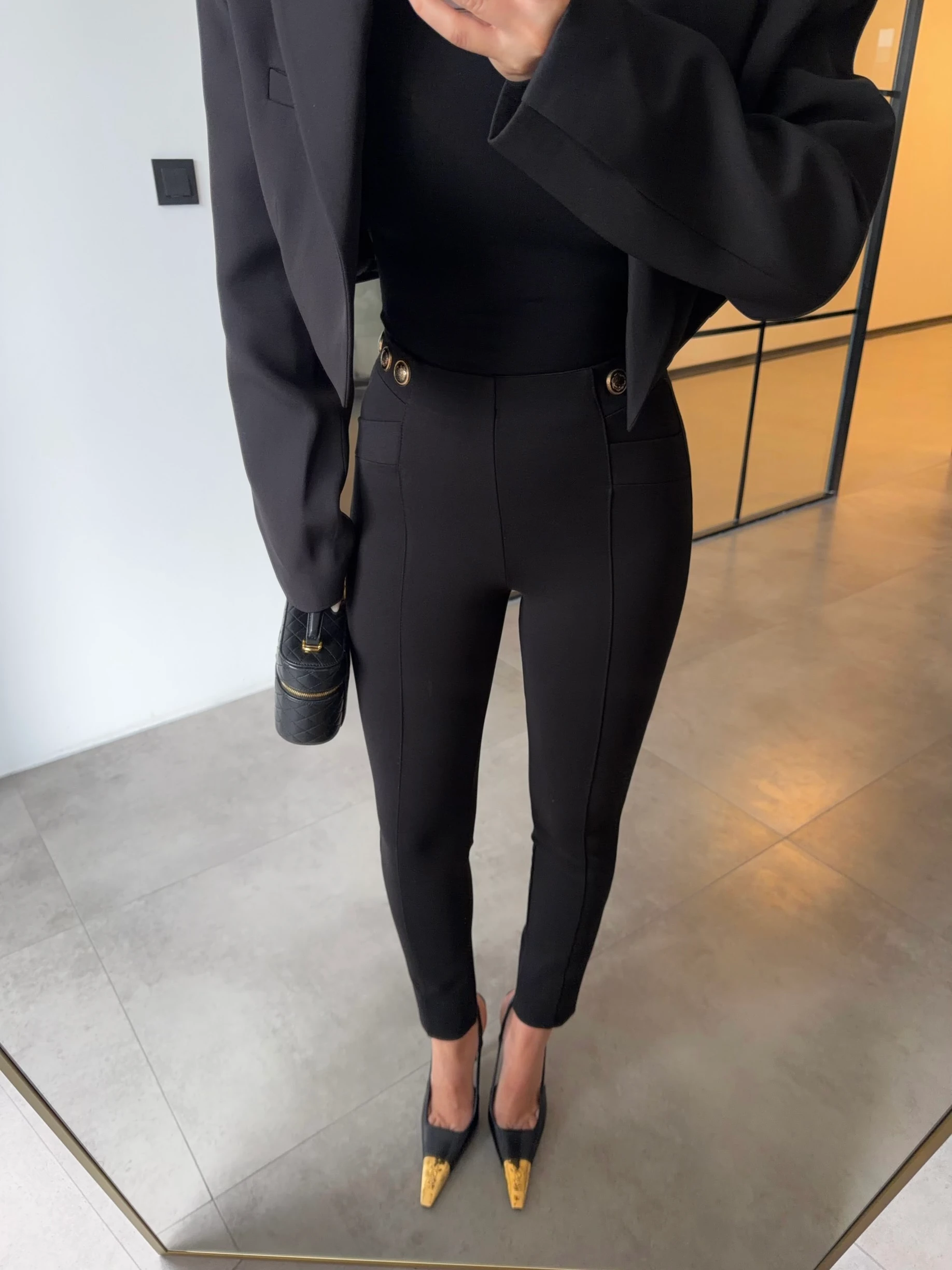 GOLD DÜĞME DETAYLI ÇIMALI ÇELİK TAYT PANTOLON