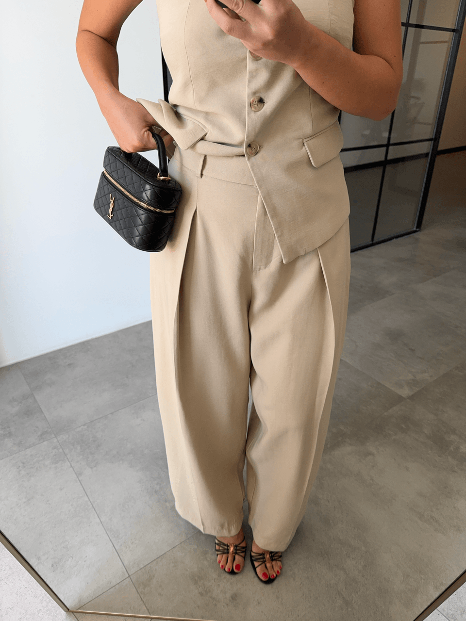 BOL KESİM PANTOLON YELEK CAMEL TAKIM