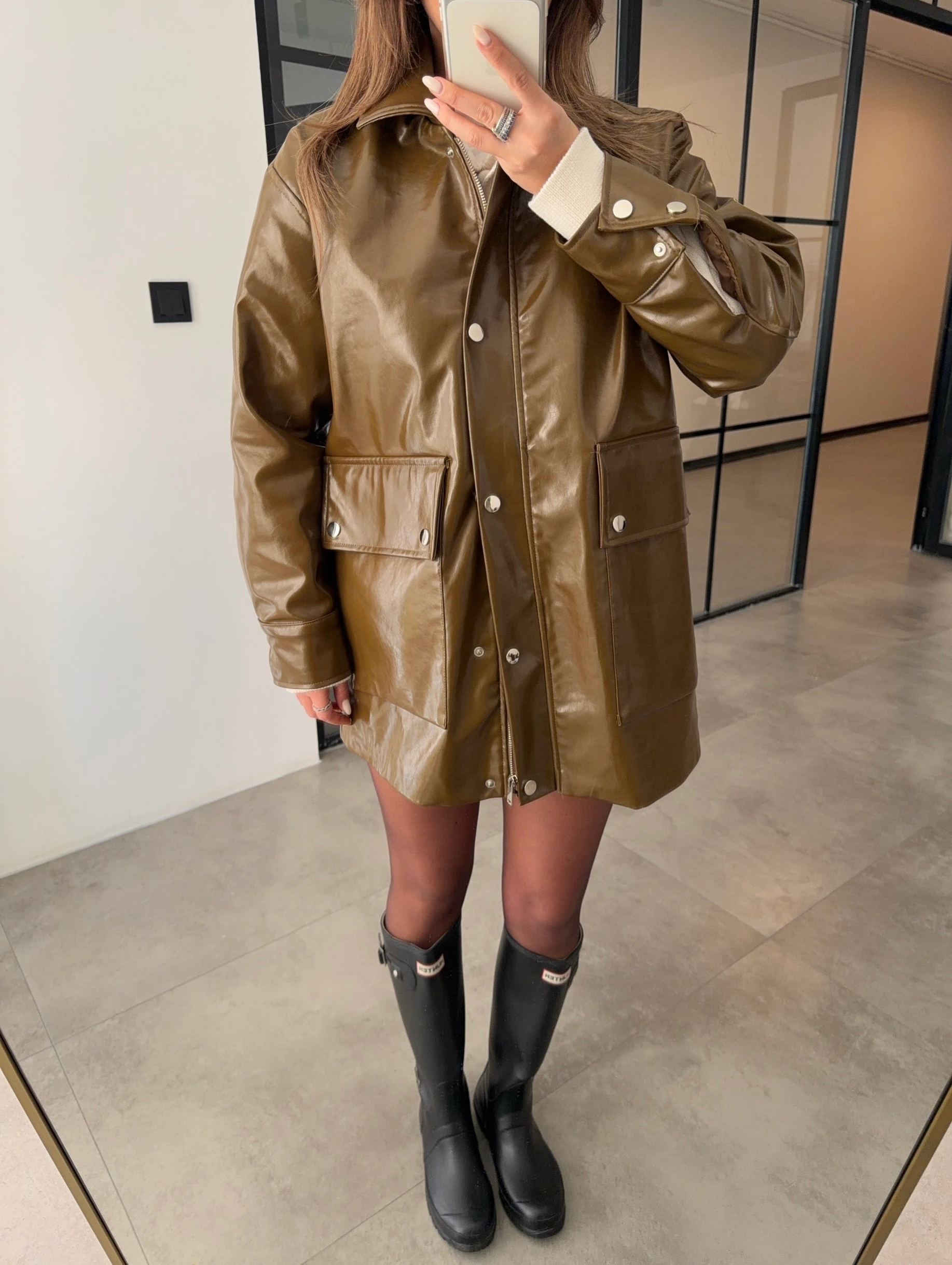 PARLAK DERİ VİZON PARKA CEKET