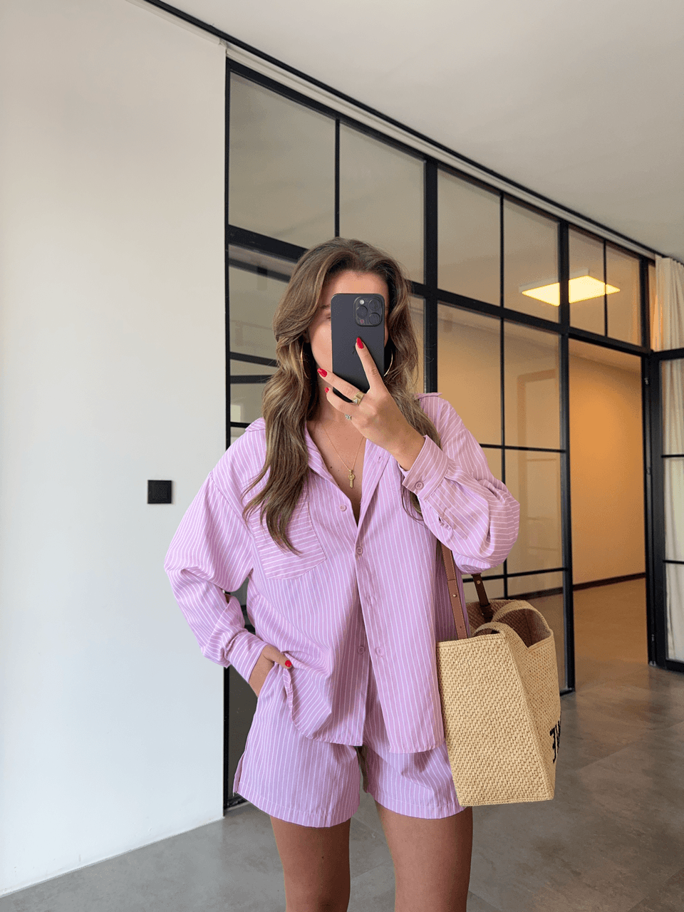 PEMBE ÇİZGİLİ ŞORTLU TAKIM