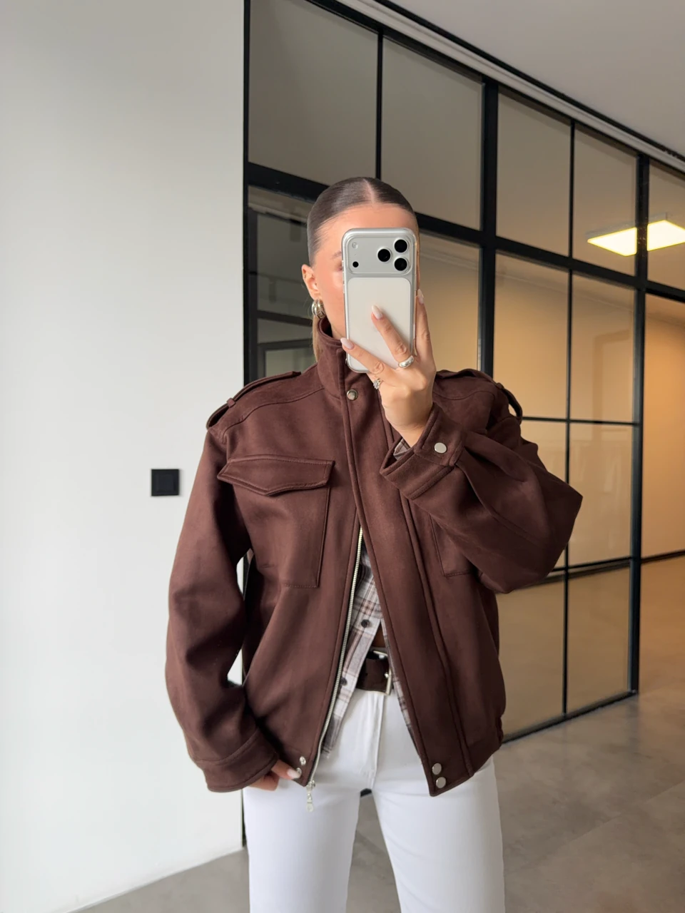 GENİŞ CEPLİ SÜET BOMBER CEKET