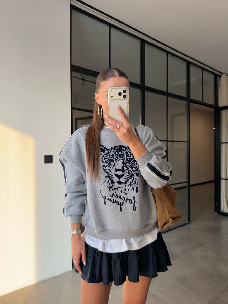 KAPLAN BASKILI T-SHİRT DETAYLI ŞARDONLU SWEATSHİRT